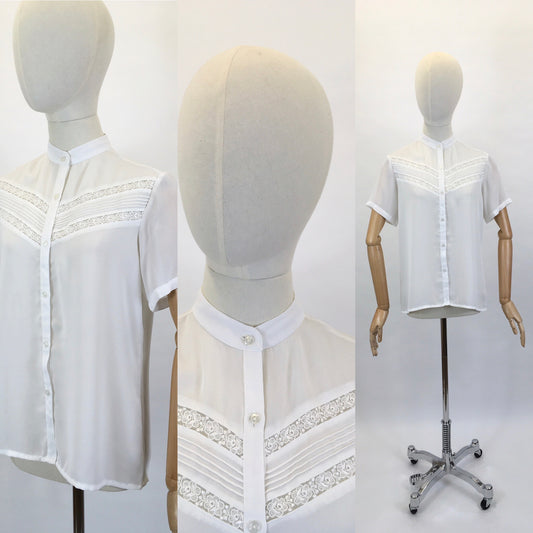 Original 1950’s Darling Sheer Rayon Blouse in White - Pintuck and Lace Detailing