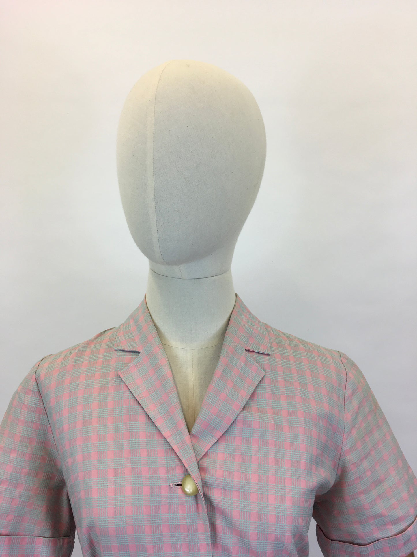 Original 1950’s Darling Cotton Day Dress - In A Muted Pink & Grey Check