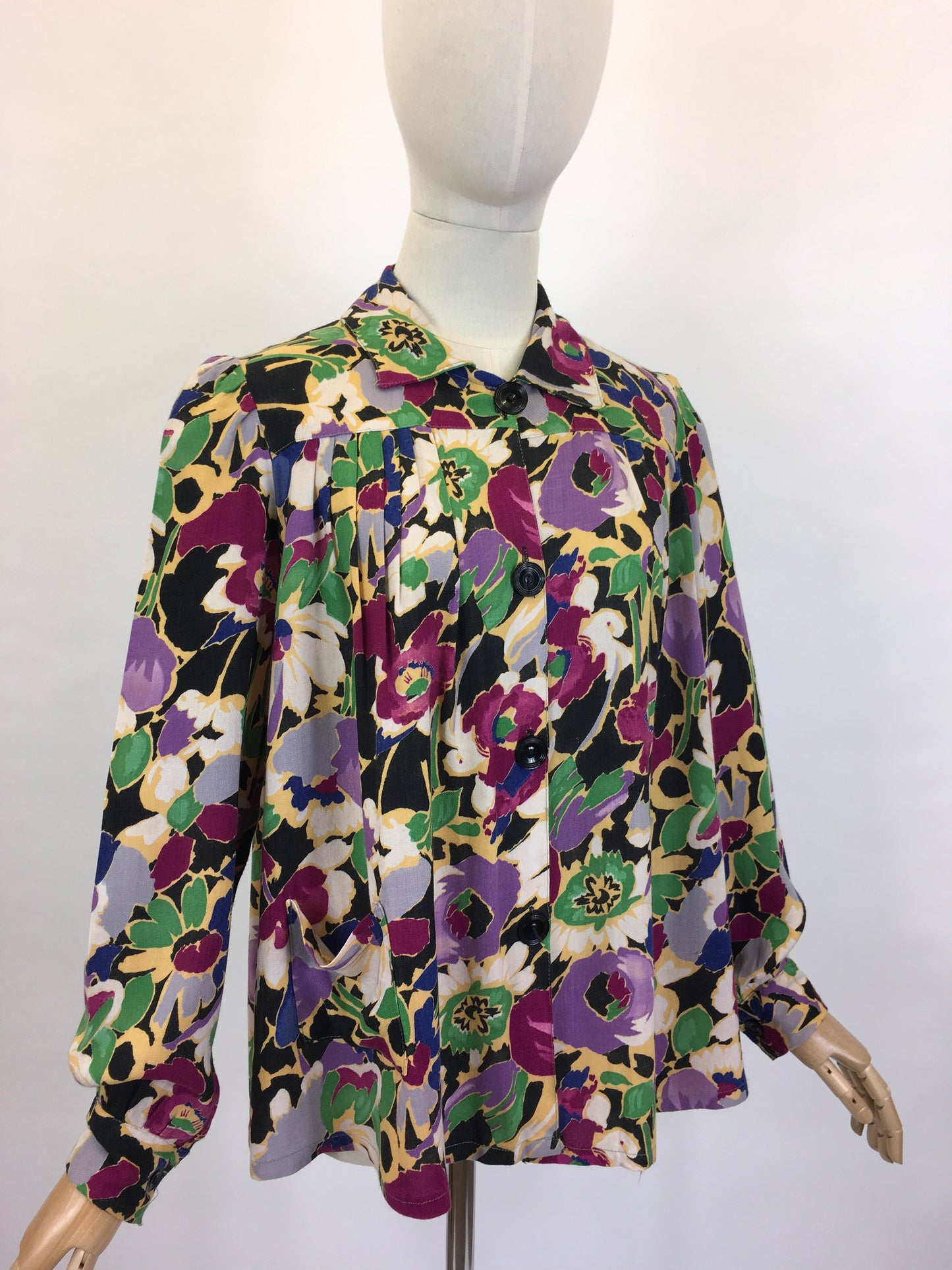 Original 1940’s FABULOUS CC41 Utility Blouse - In A Darling Floral Linen in A Winter Berry Palette