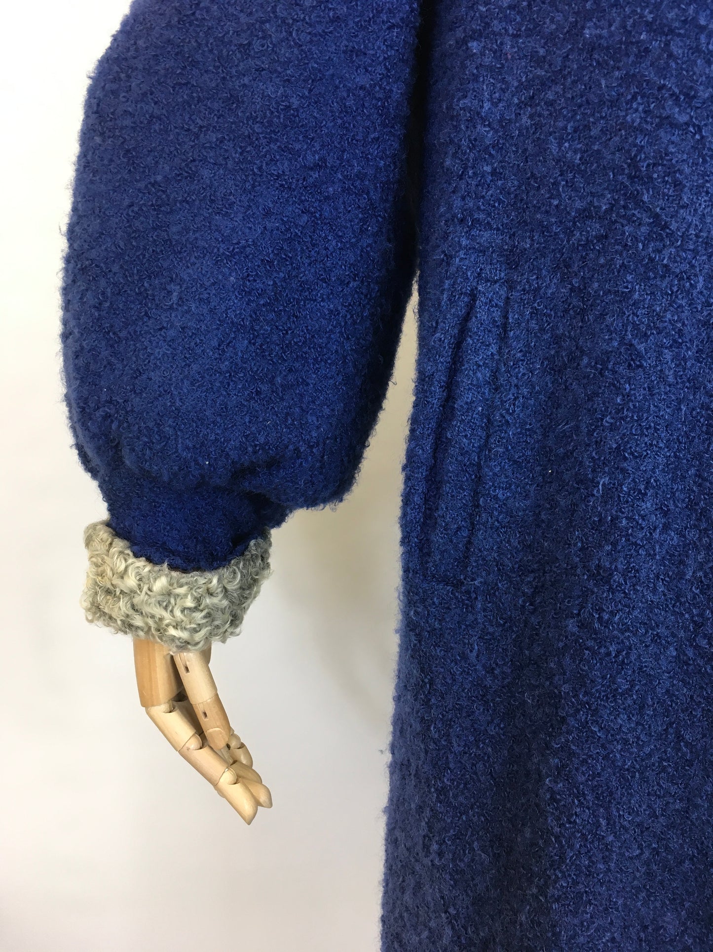 Original 1940’s Amazing Boucle Wool Coat with Astrakhan Trim - In a Royal Blue and Soft Grey
