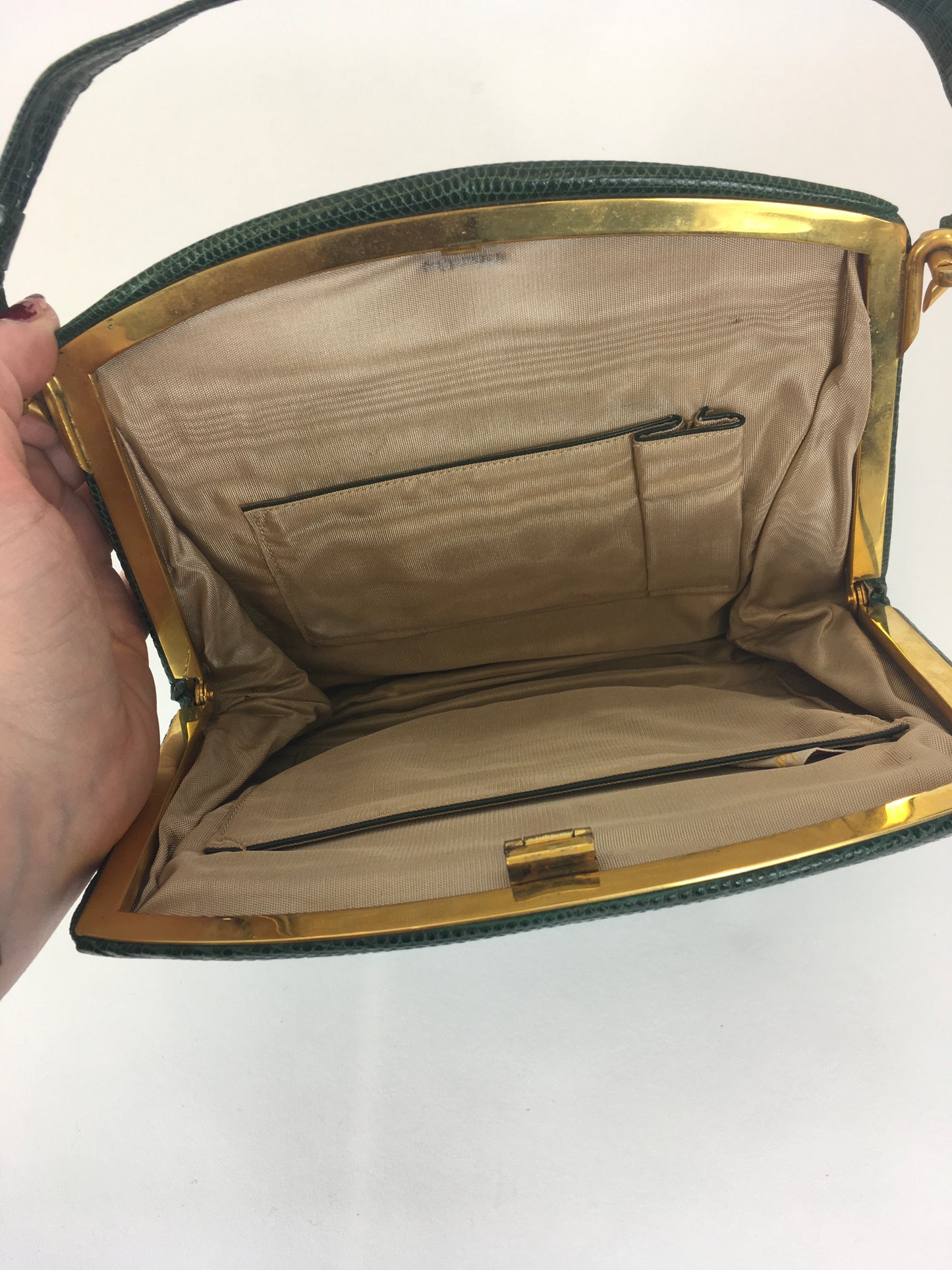 Original 1930’s Green Skin Handbag - In A Fabulous Art Deco Shape