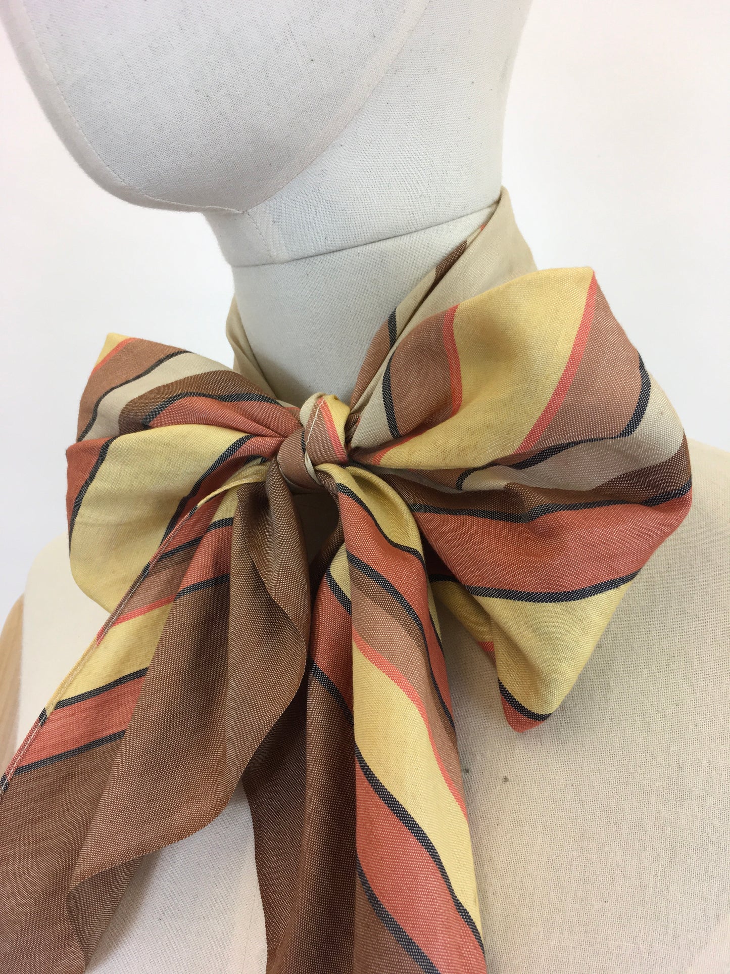 Original 1930’s Deco Pointed Scarf - In Beautiful Warm Browns, Yellows, Burnt Orange and Stencilled Black