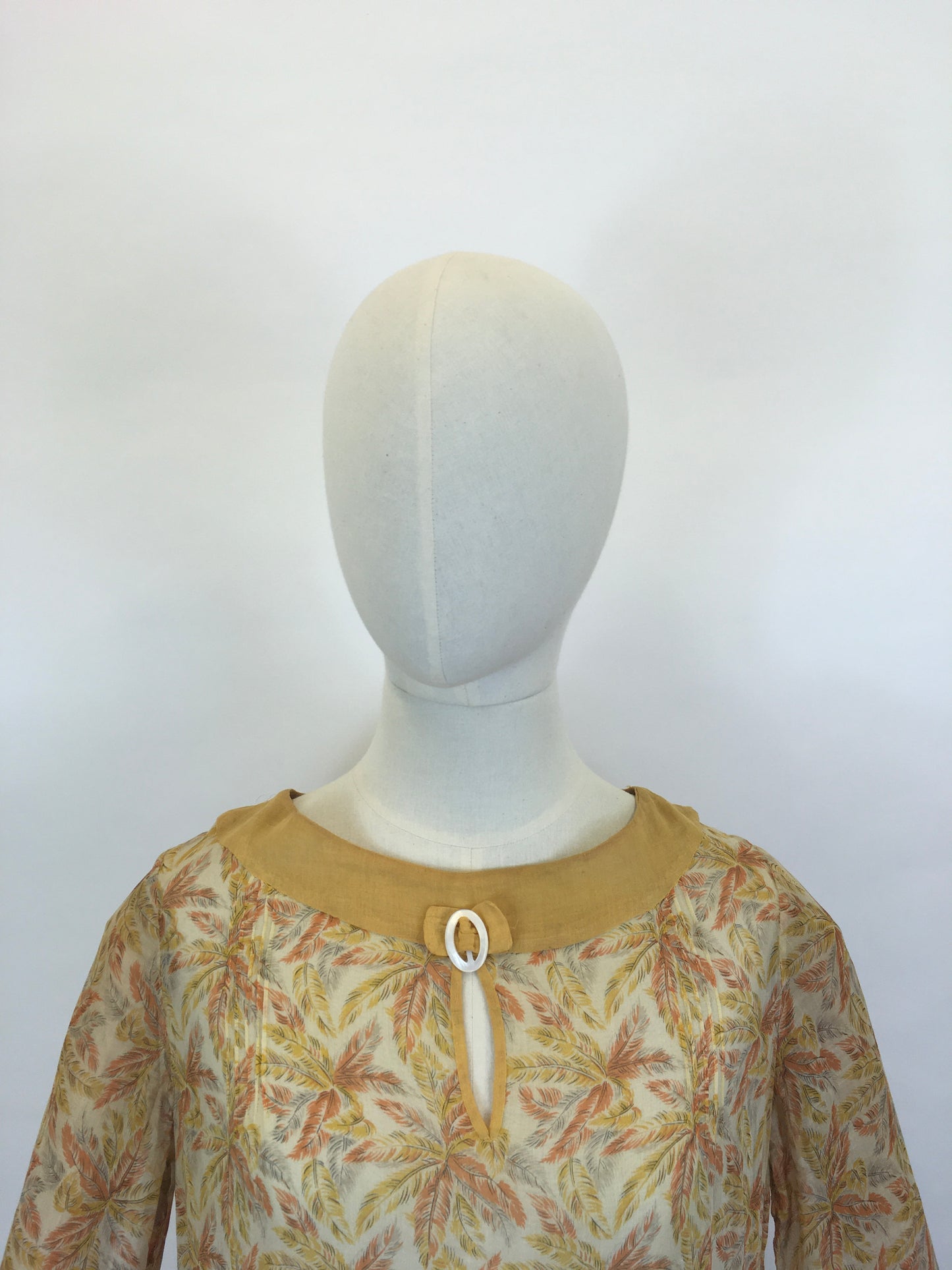 Original 1920’s FABULOUS Cotton Lawn Dress - Flora and Fauna in Buttery Yellows,Soft Oranges and Powdered Greys