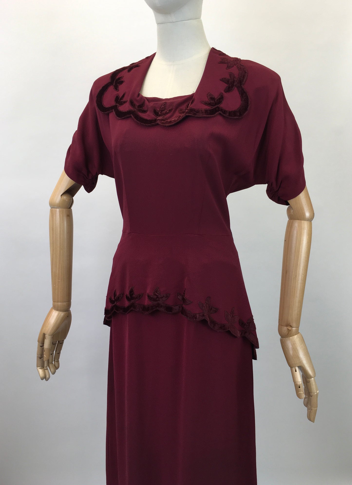 Original 1940's Sensational Cocktail Dress ' Styled By Adrian' - In Deep Wine with Velvet Trims