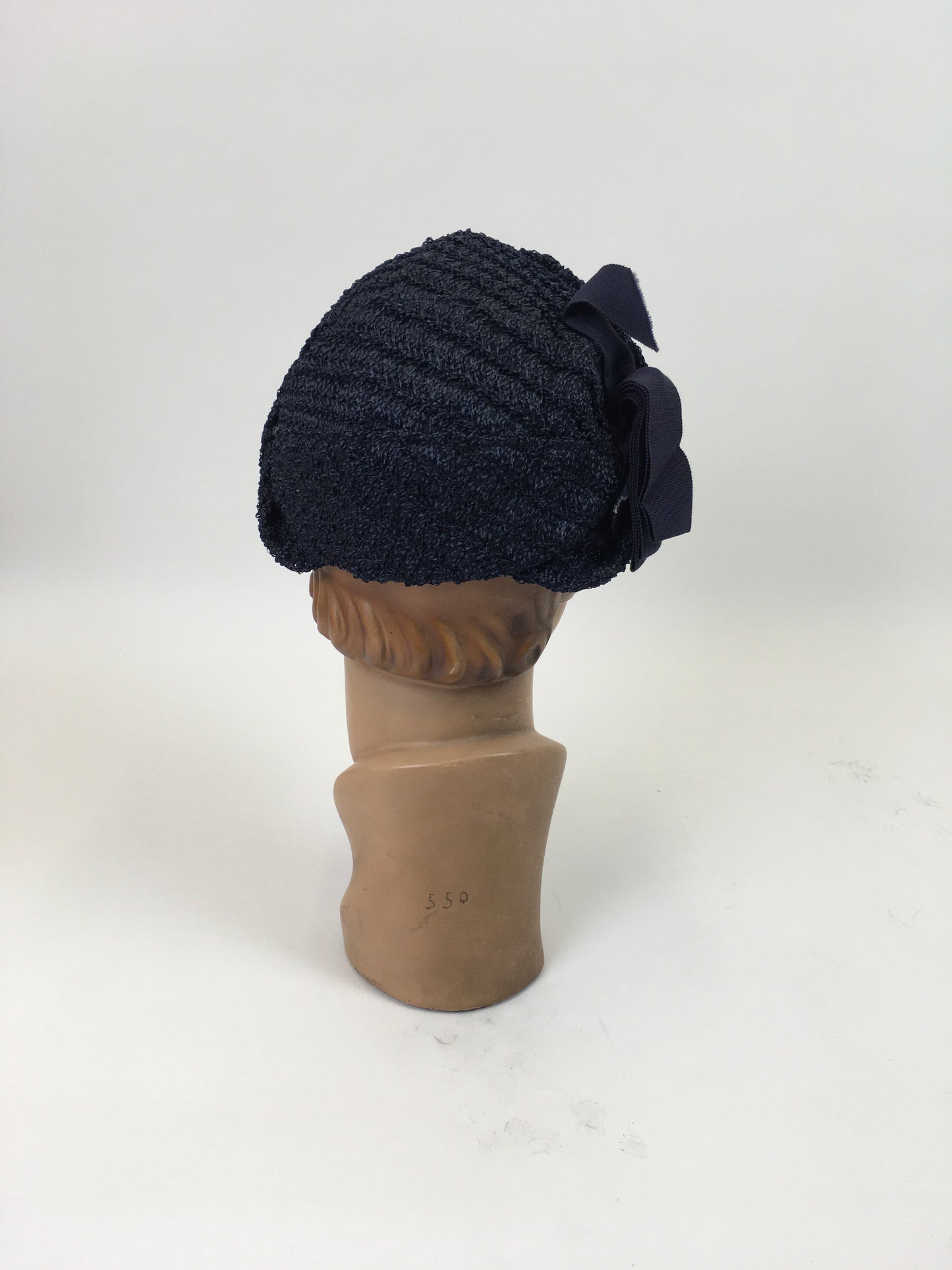 Original 1950’s Darling Raffia Headpiece in Navy - With Grosgrain Banding