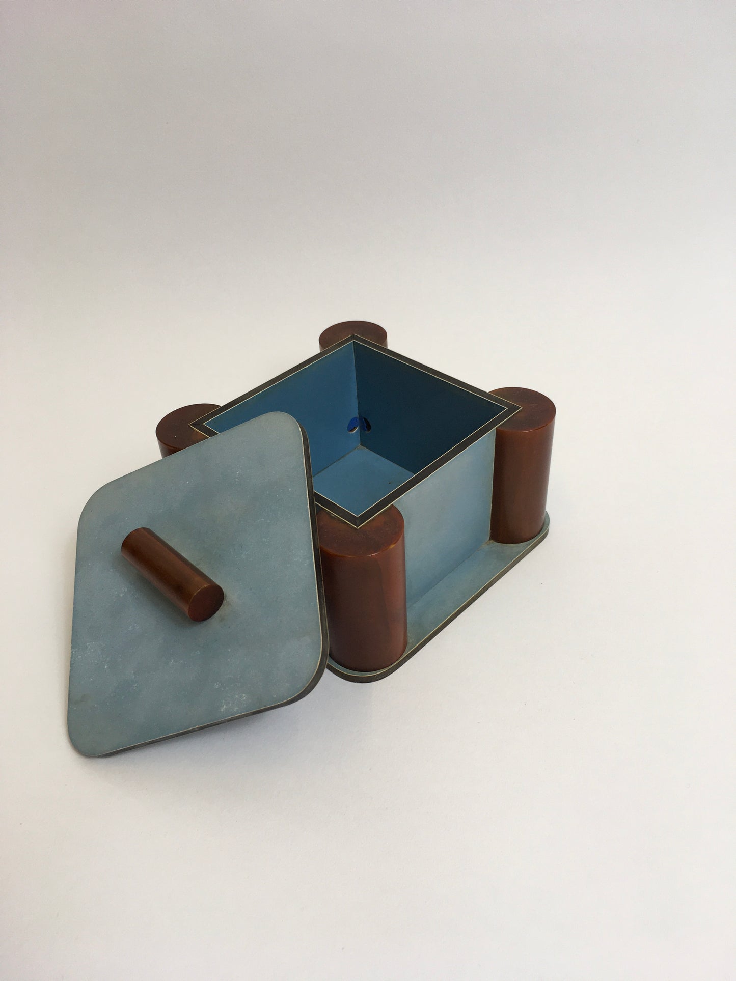 Original 1940’s Bakelite Trinket Box - In Powder Blue & Butterscotch