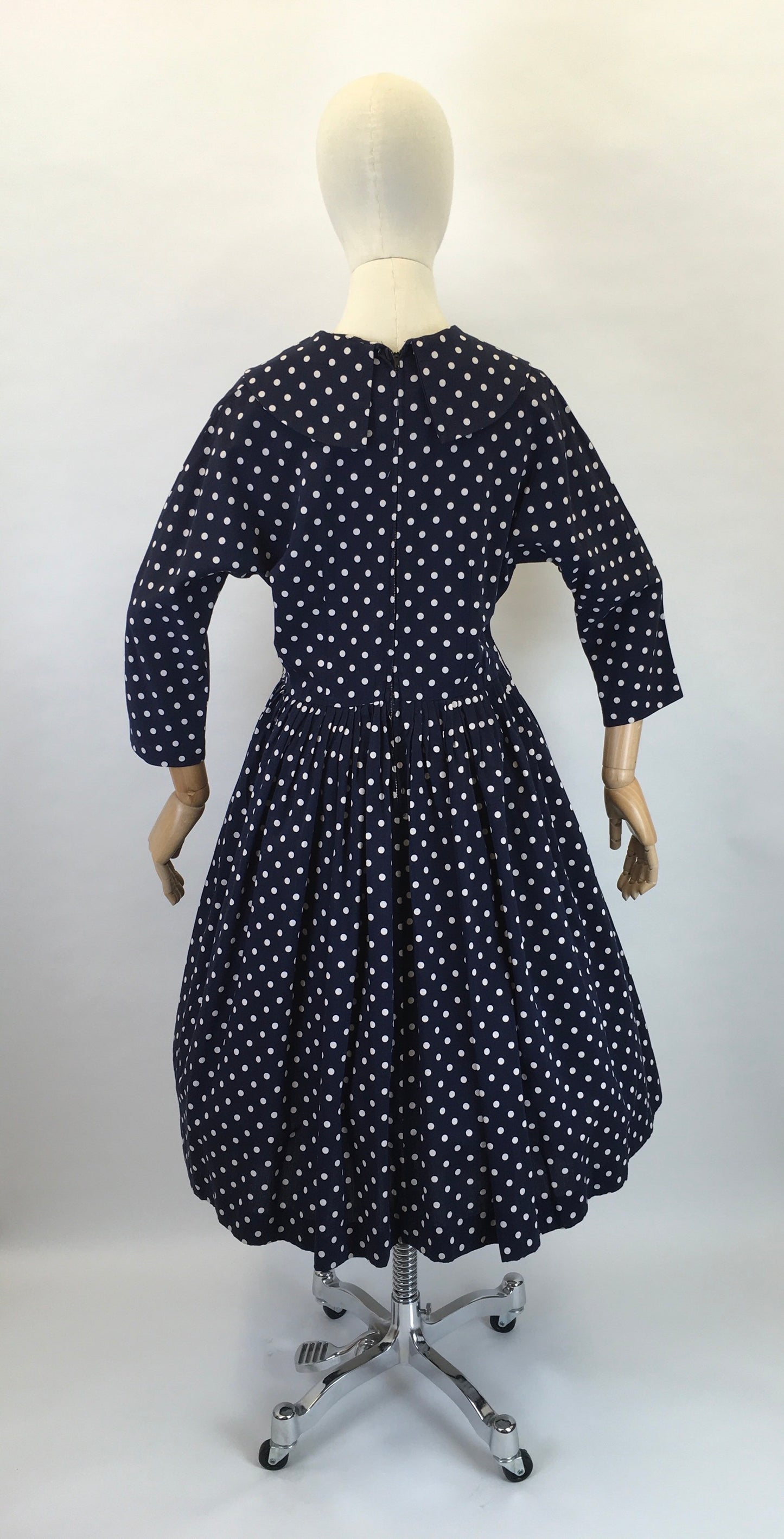 Original 1950s Lightweight Cotton Day Dress - In a Fabulous Deep Navy Polka Dot