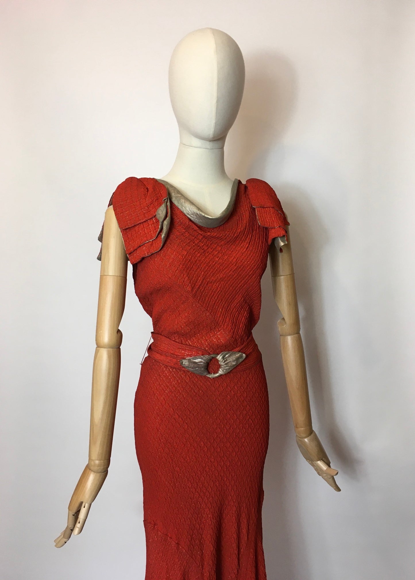 Original 1930’s Stunning Rust and Lame Bias Cut Gown - Festival of Vintage Fashion Show Exclusive