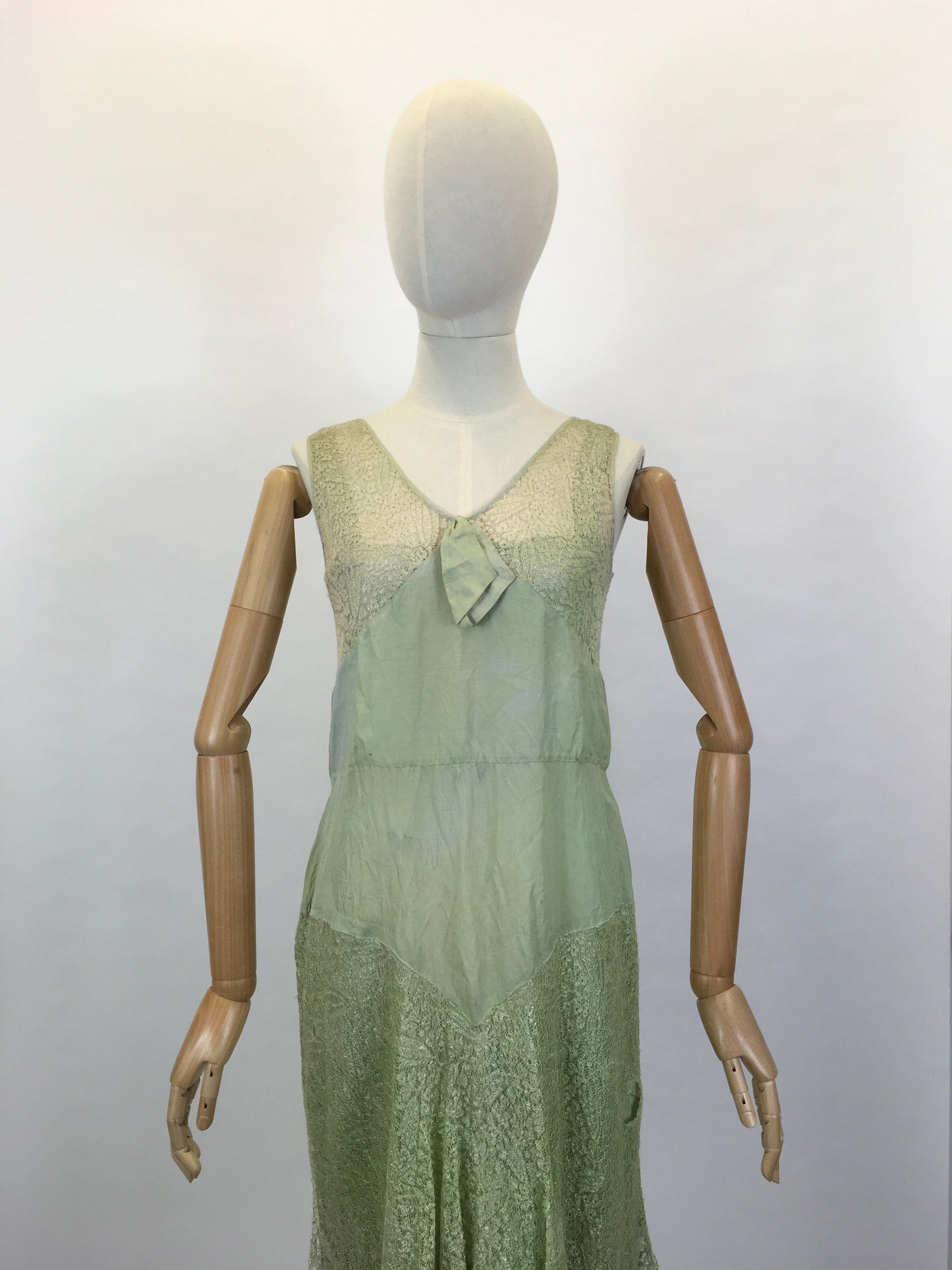 Original As Is 1920’s Stunning Soft Green Dress - In Silk & lace