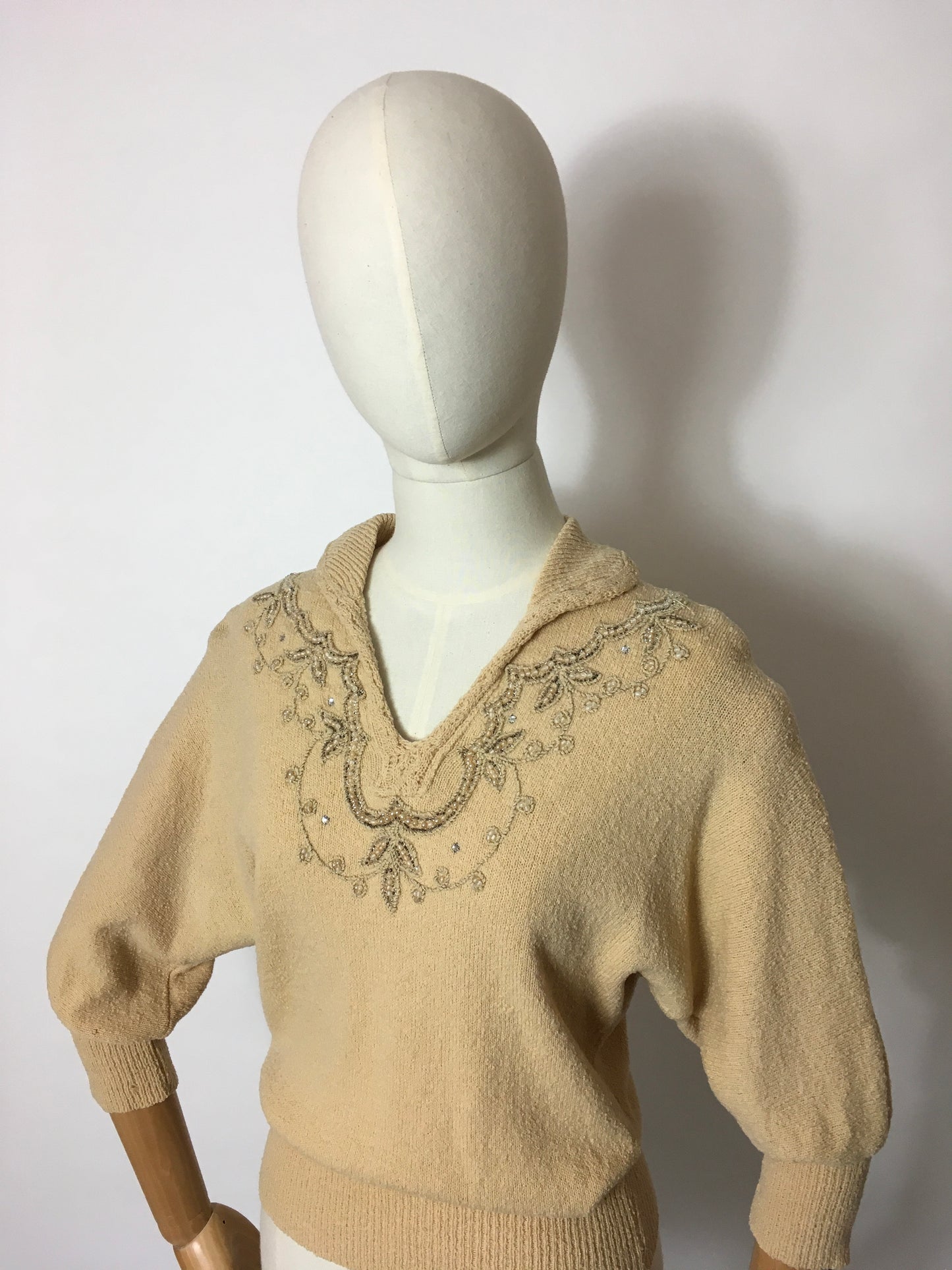 Original 1940’s Knitted Jumper - Adorned with Beautiful Beadwork & Has Dolman Sleeves