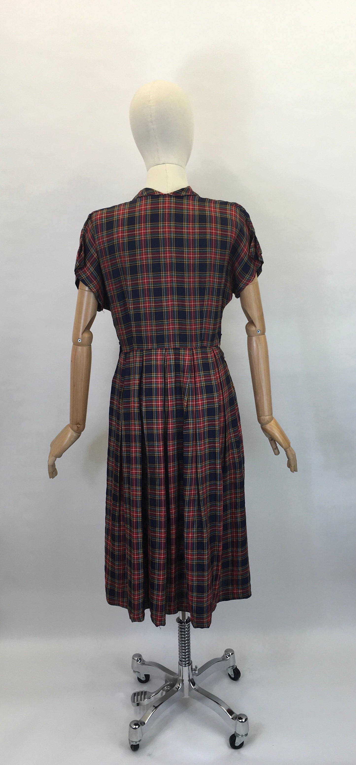 Original 1940’s Plaid Dress - In Rich Blues, Burgundy’s, Old Gold and Forest Greens