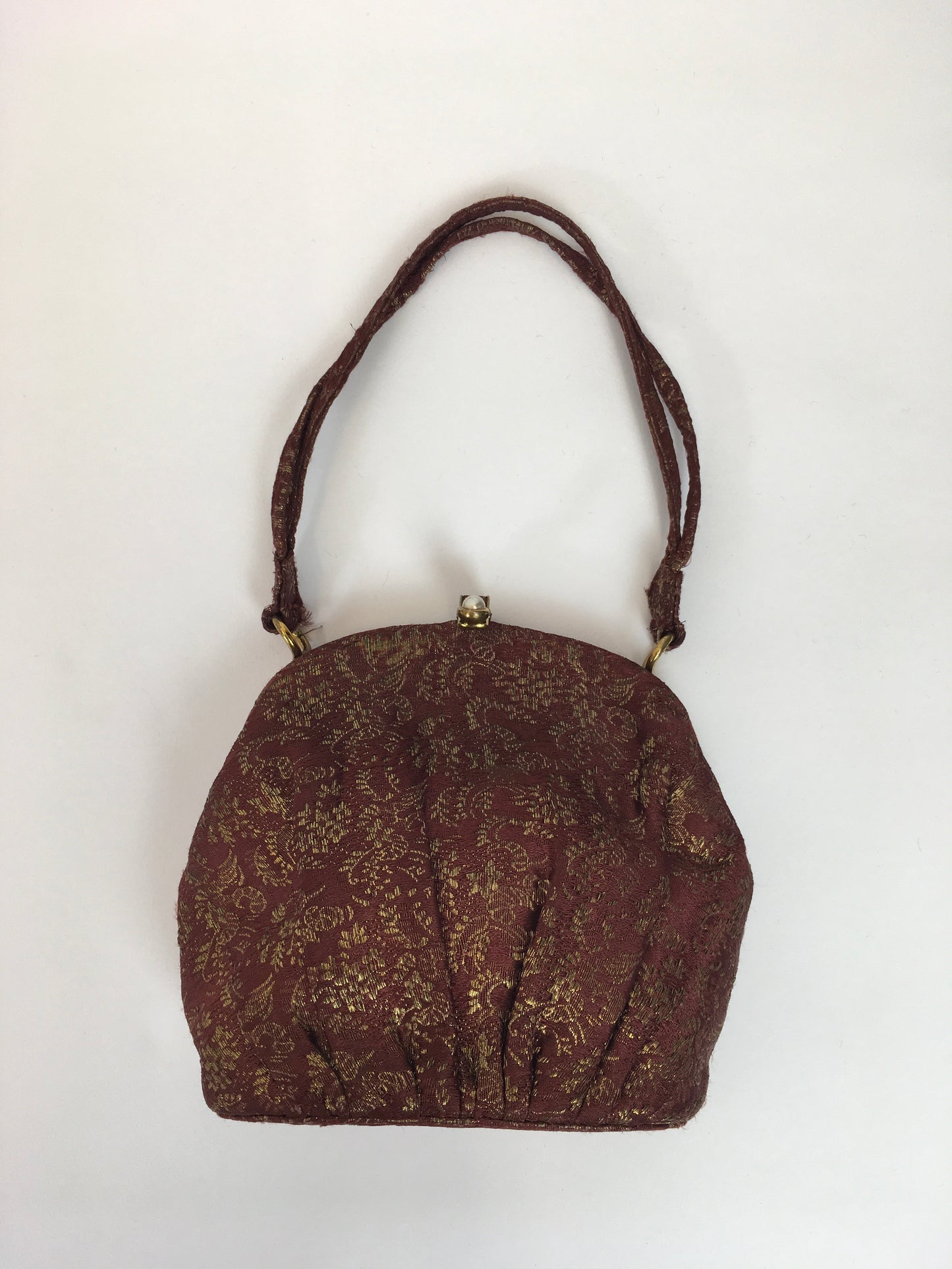 Original 1930’s Lame Evening Bag - In A Beautiful Burgundy with Gold Lame Floral Brocade