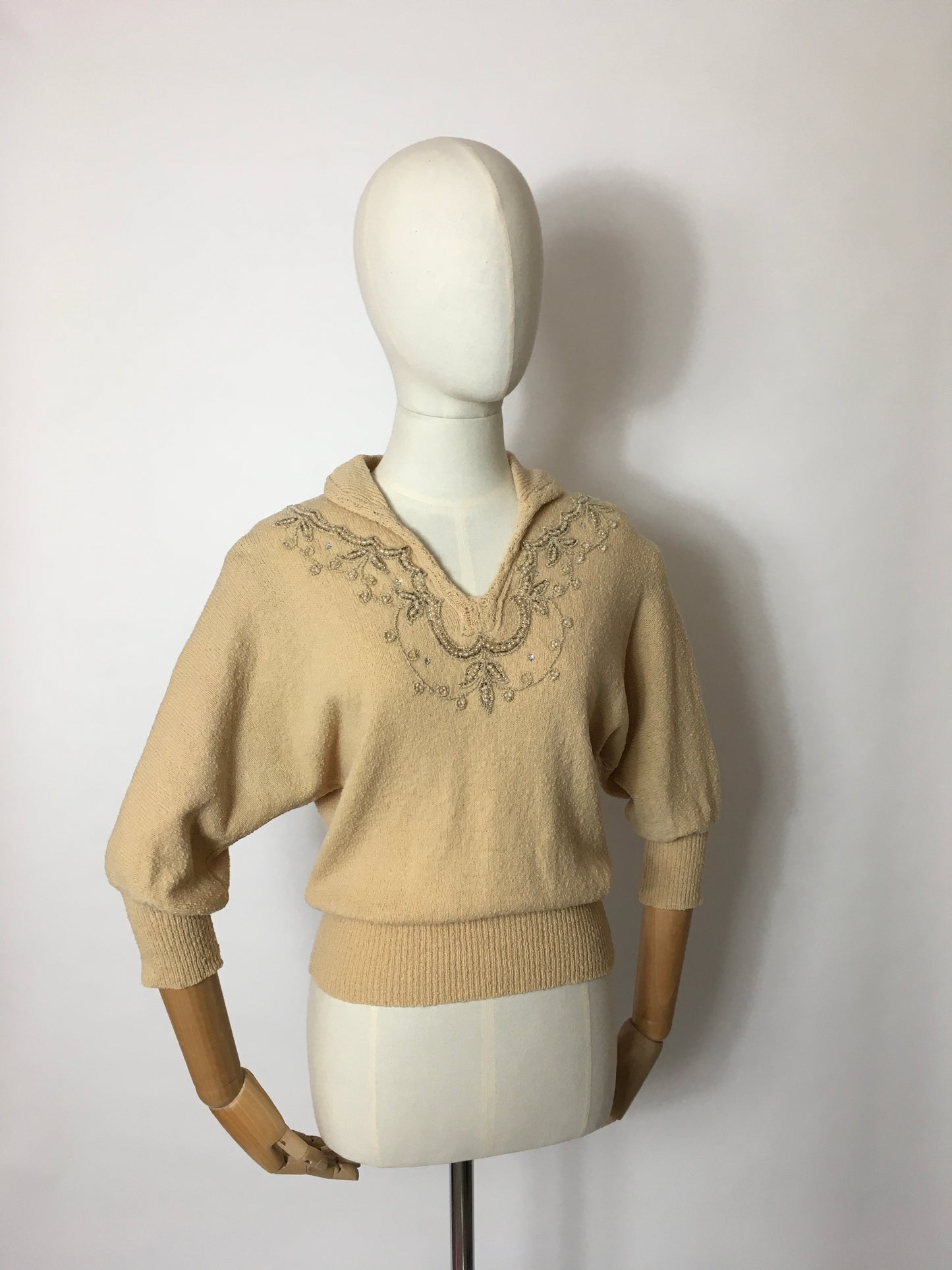 Original 1940’s Knitted Jumper - Adorned with Beautiful Beadwork & Has Dolman Sleeves