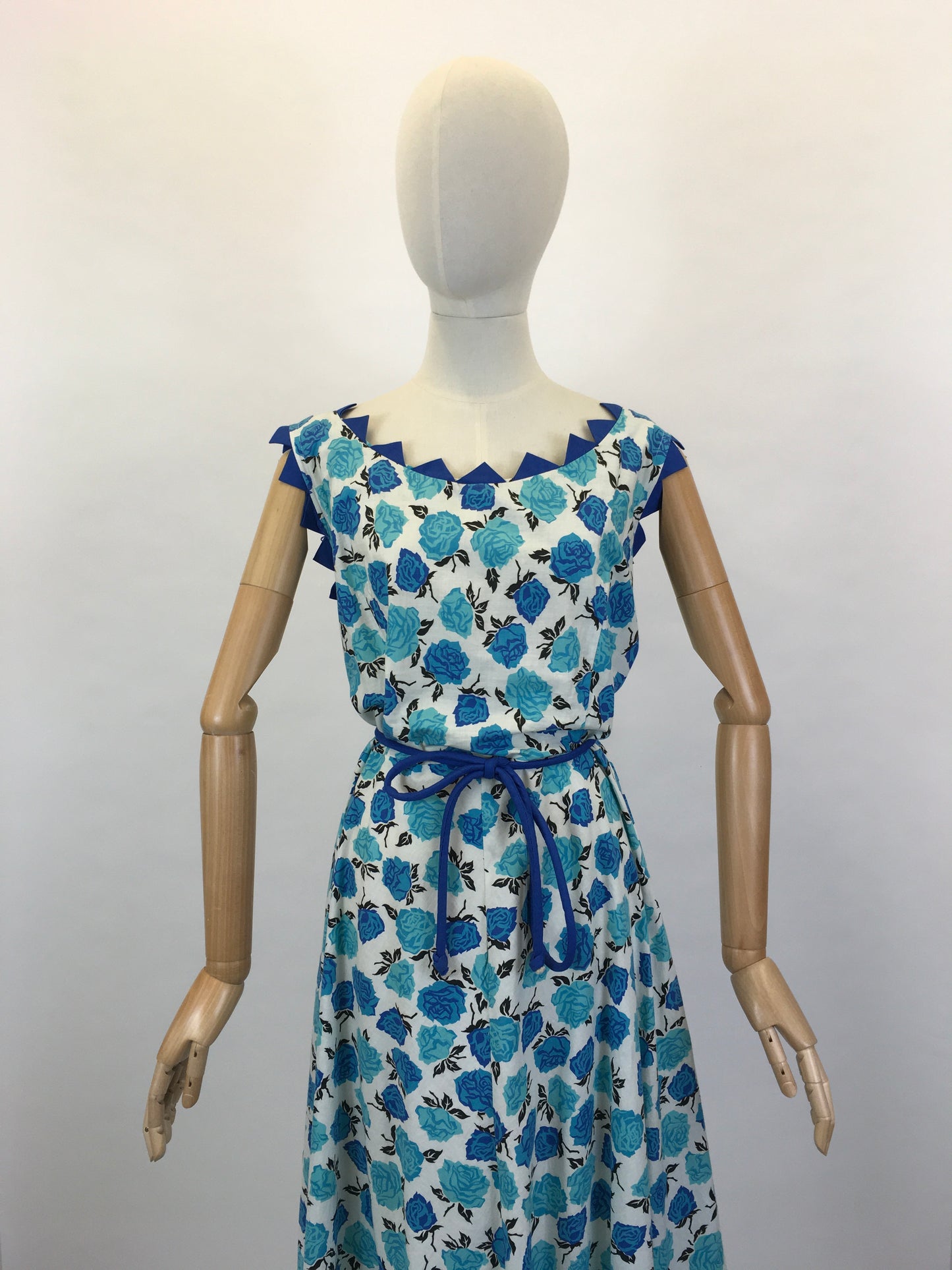 Original 1950’s VOLUP Cotton Day Dress - In A Stunning Blue Floral with Contrast Detailing