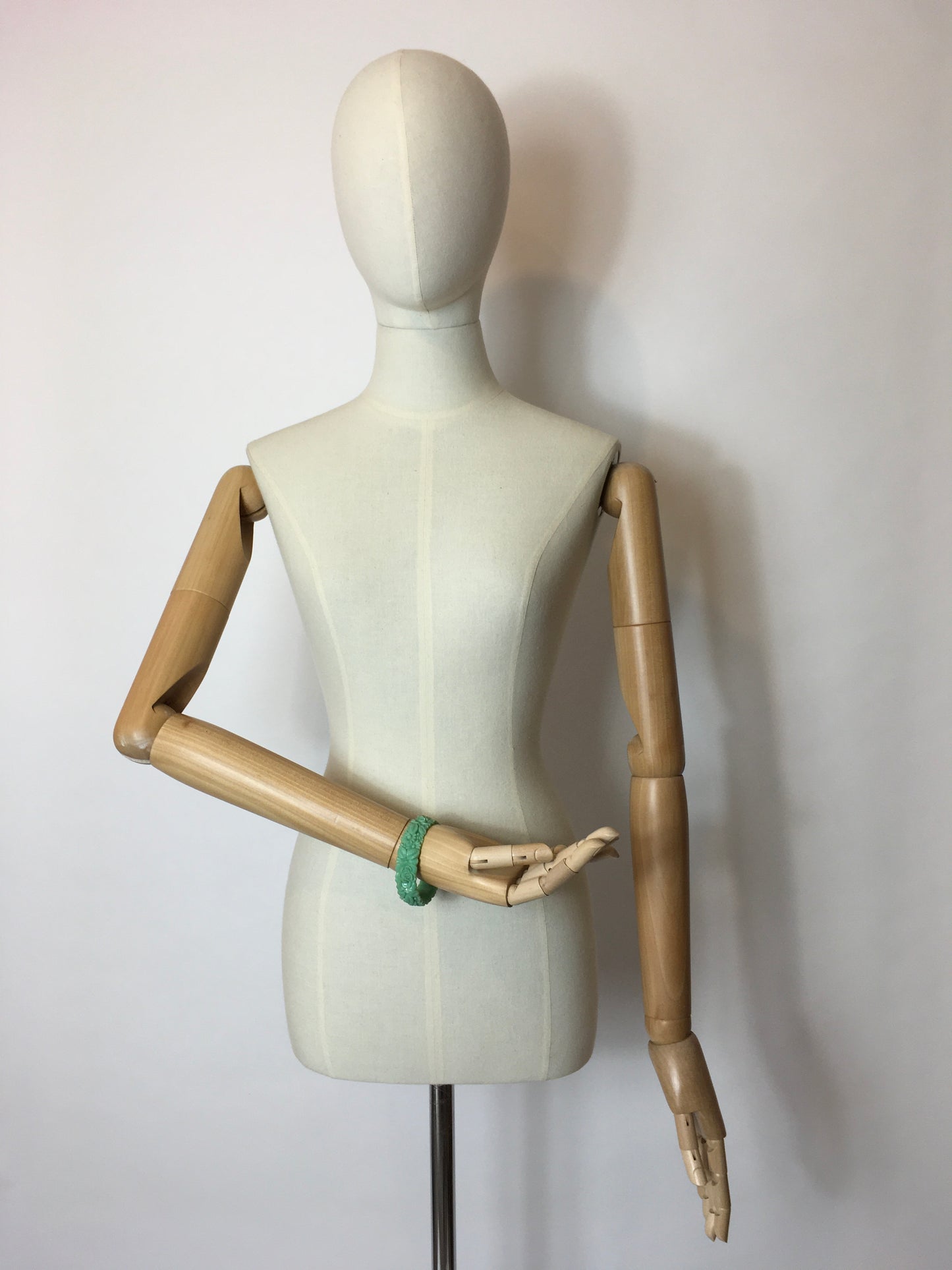 Original 1930’s Floral Carved Celluloid Bangle in Mint Green - Festival of Vintage Fashion Show Exclusive