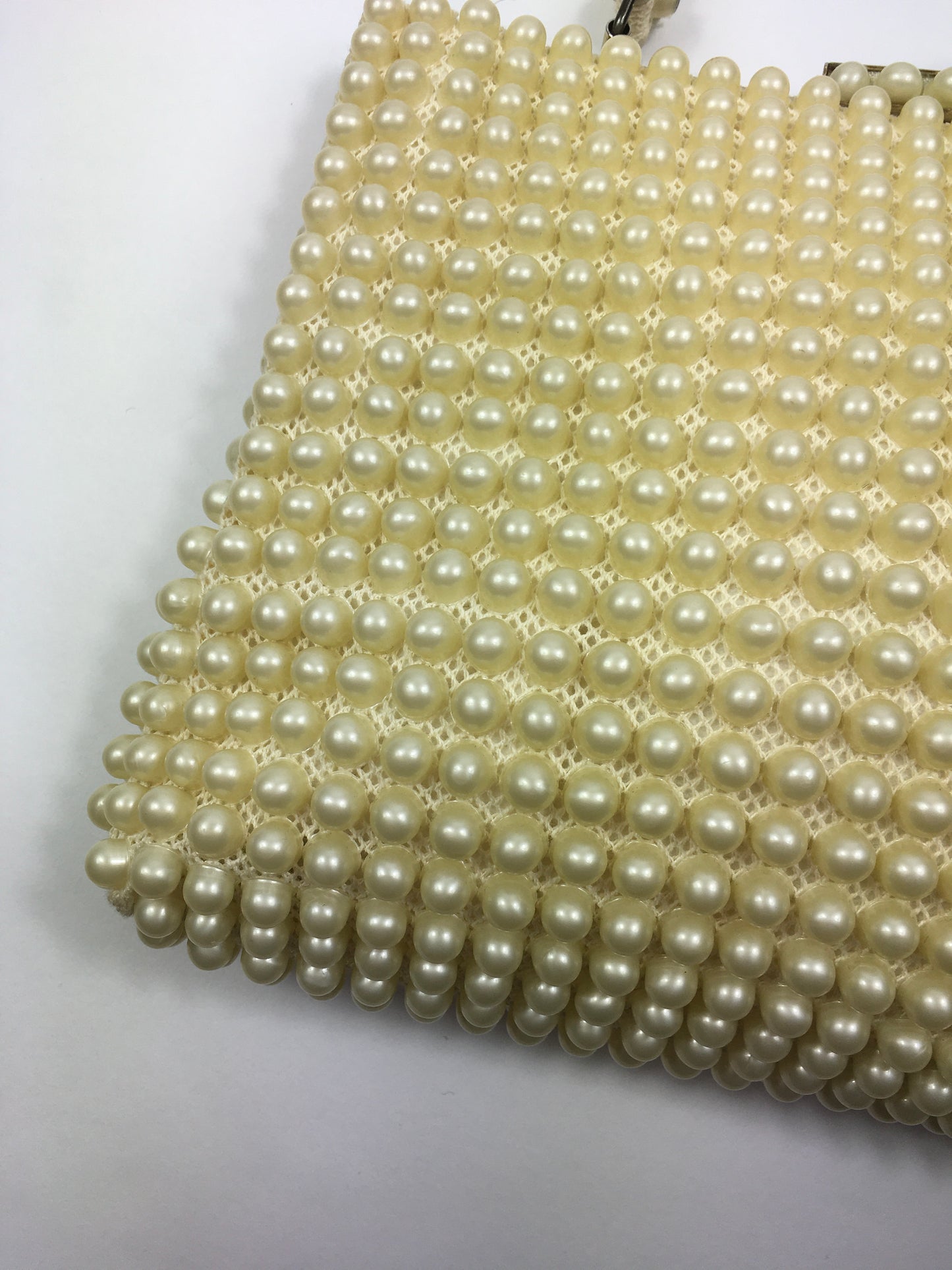 Original 1950’s Fabulous Pearly Handbag - In A Lovely Warm Cream With Internal Pocket Mirror