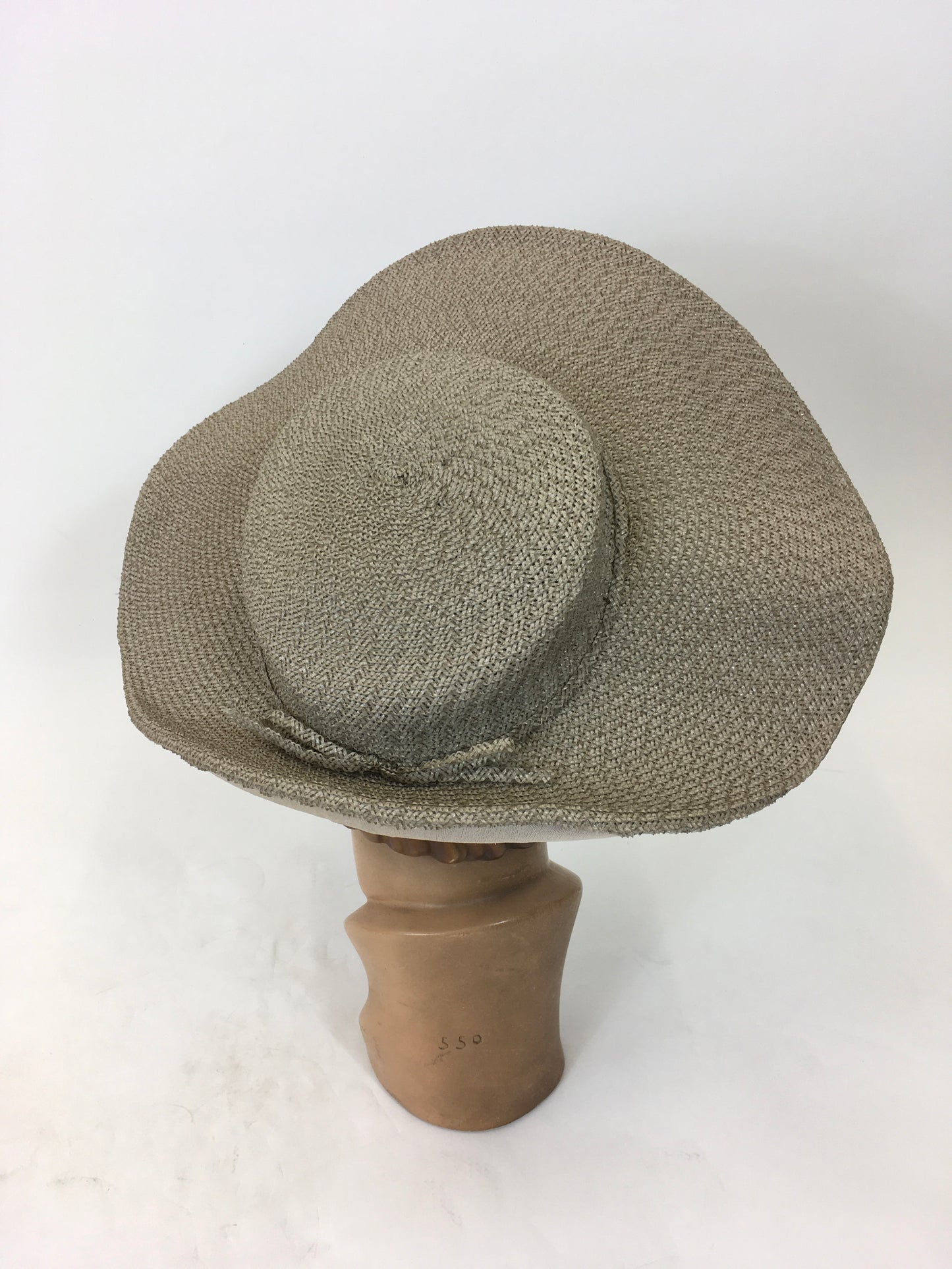 Original 1940's Fabulous Woven Raffia Hat - In A Soft Mushroom With Back Bow Detailing