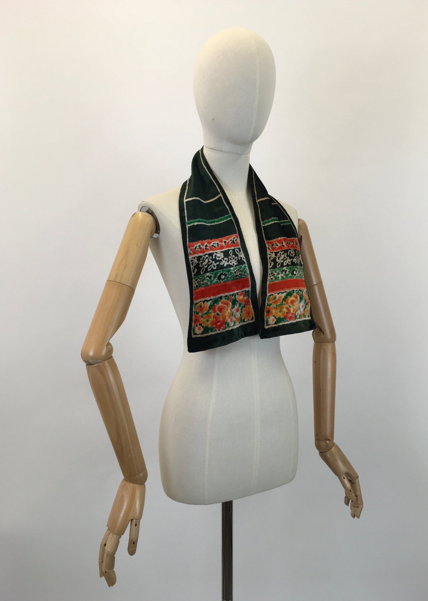 Original 1930's Sublime Velvet Deco Scarf - In Autumnal Florals and Brights