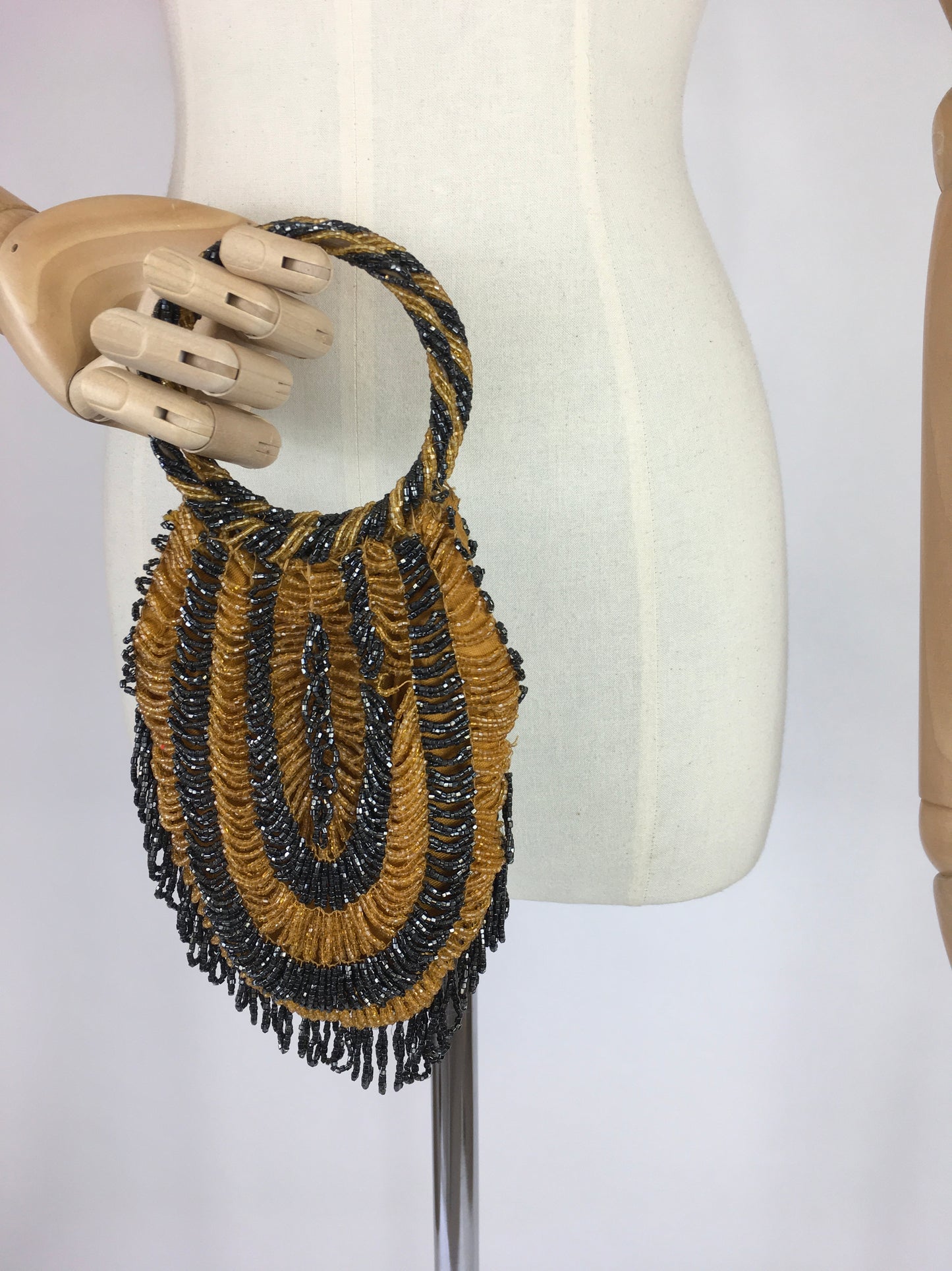 Original 1920s Beaded Evening Bag - In A Fabulous Gold and Black Colour Pallet