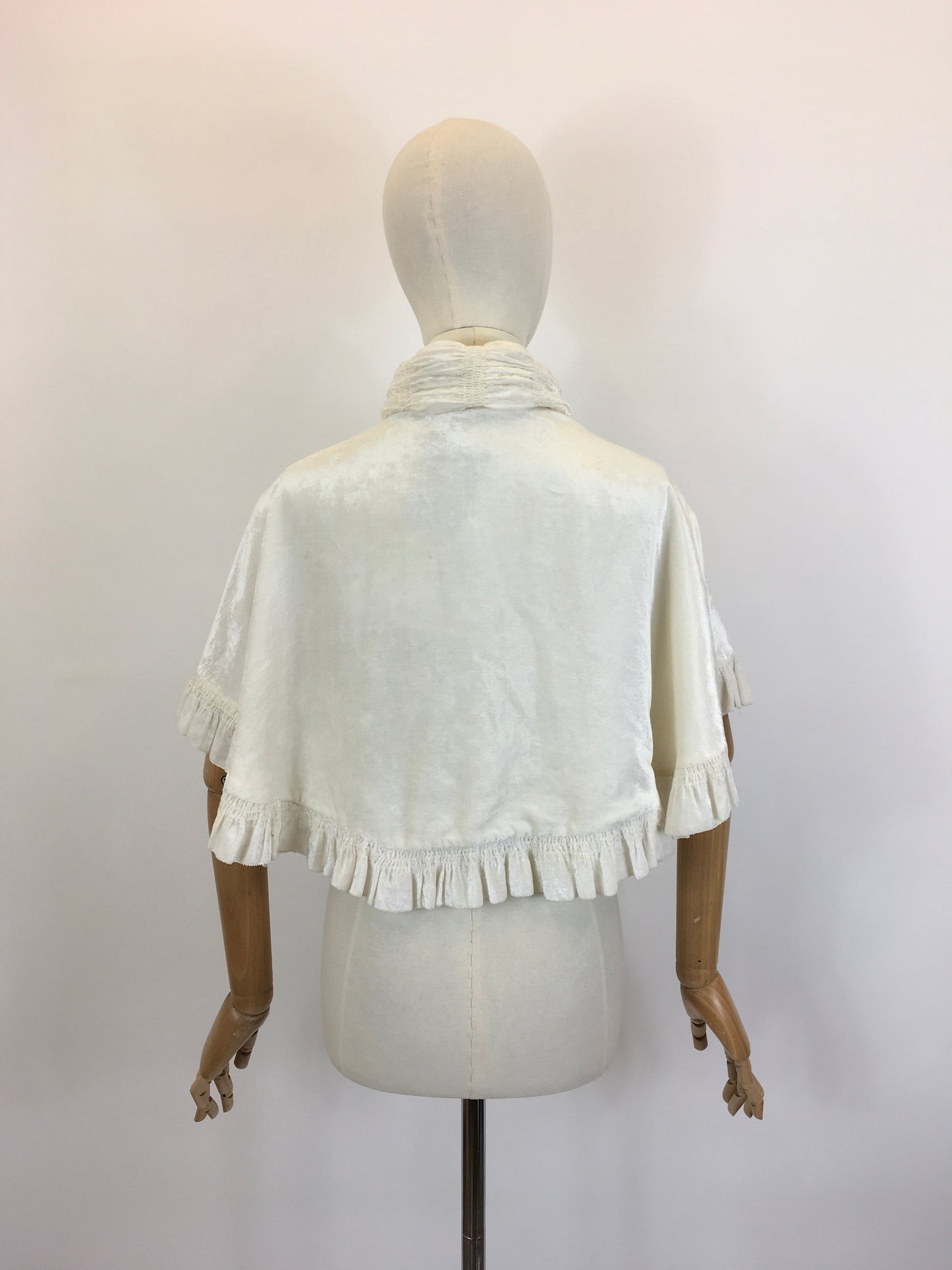 Original 1930’s Silk Velvet Caplet - In White With Exquisite Ruched Detailing