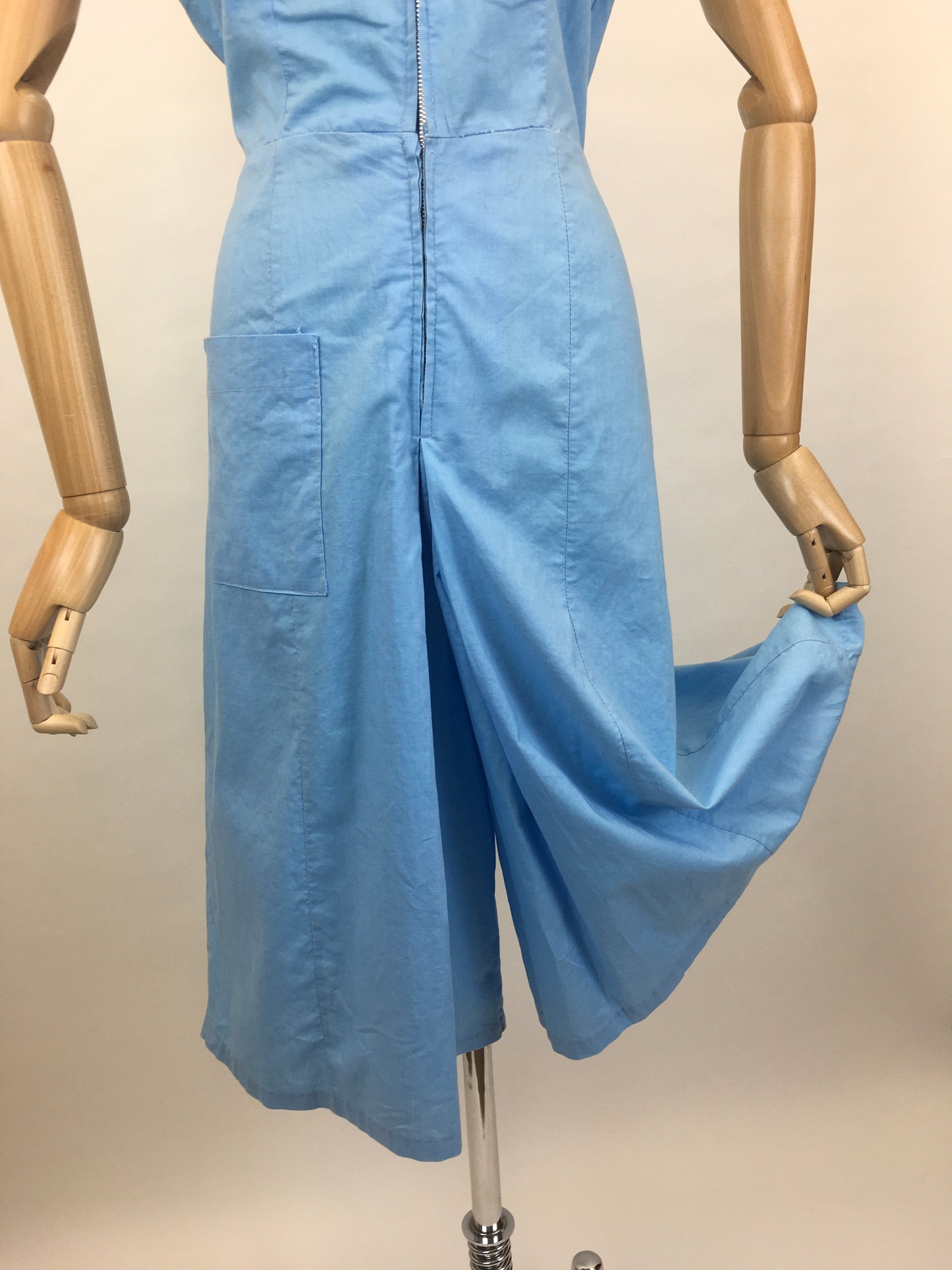 Original 1940’s Homemade Zip Front Playsuit - In a Lovely Sky Blue Cotton