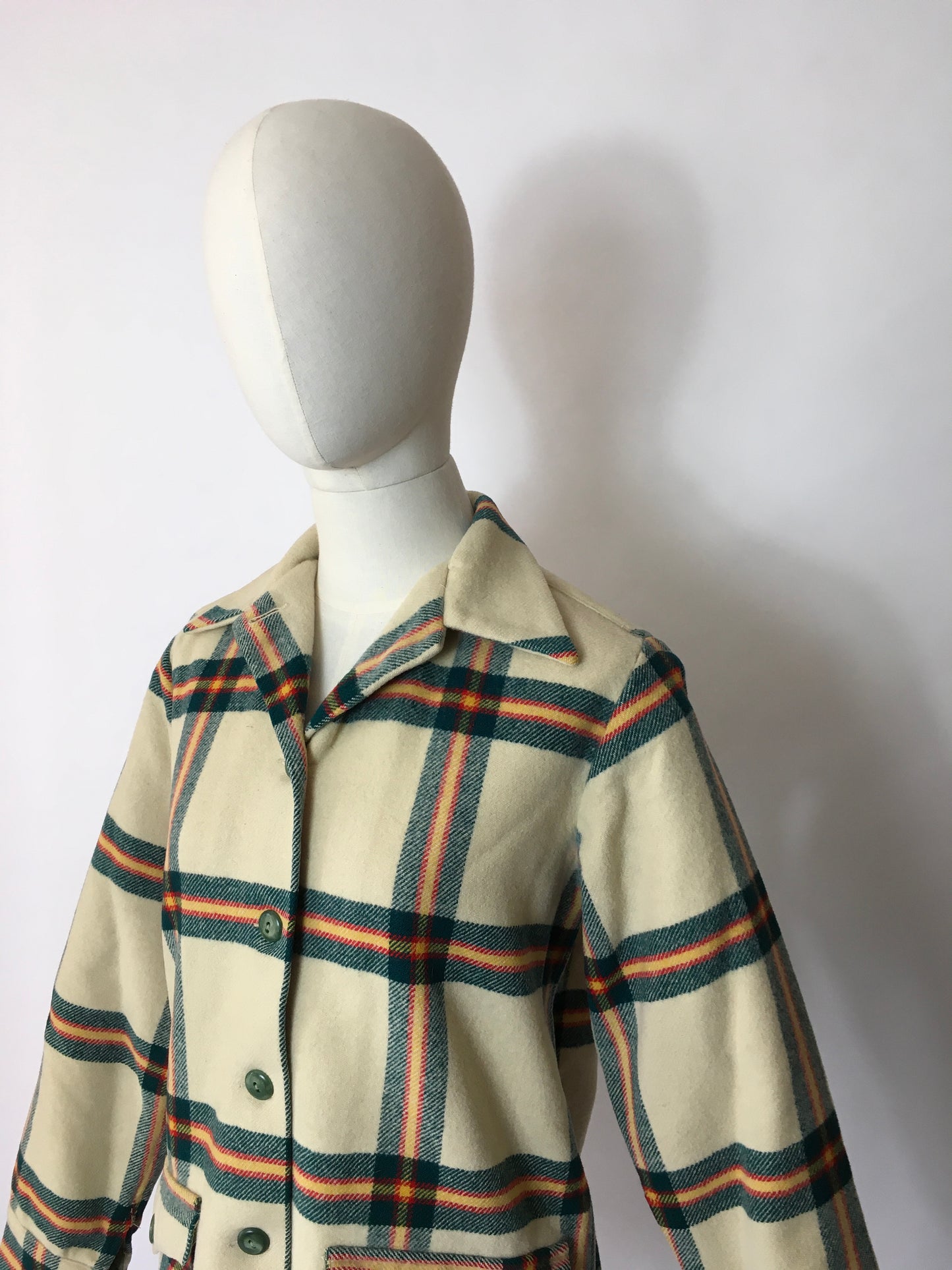 Original 1940’s American Jacket - In a lovely Plaid In Red, Green & Yellow on a Soft Cream