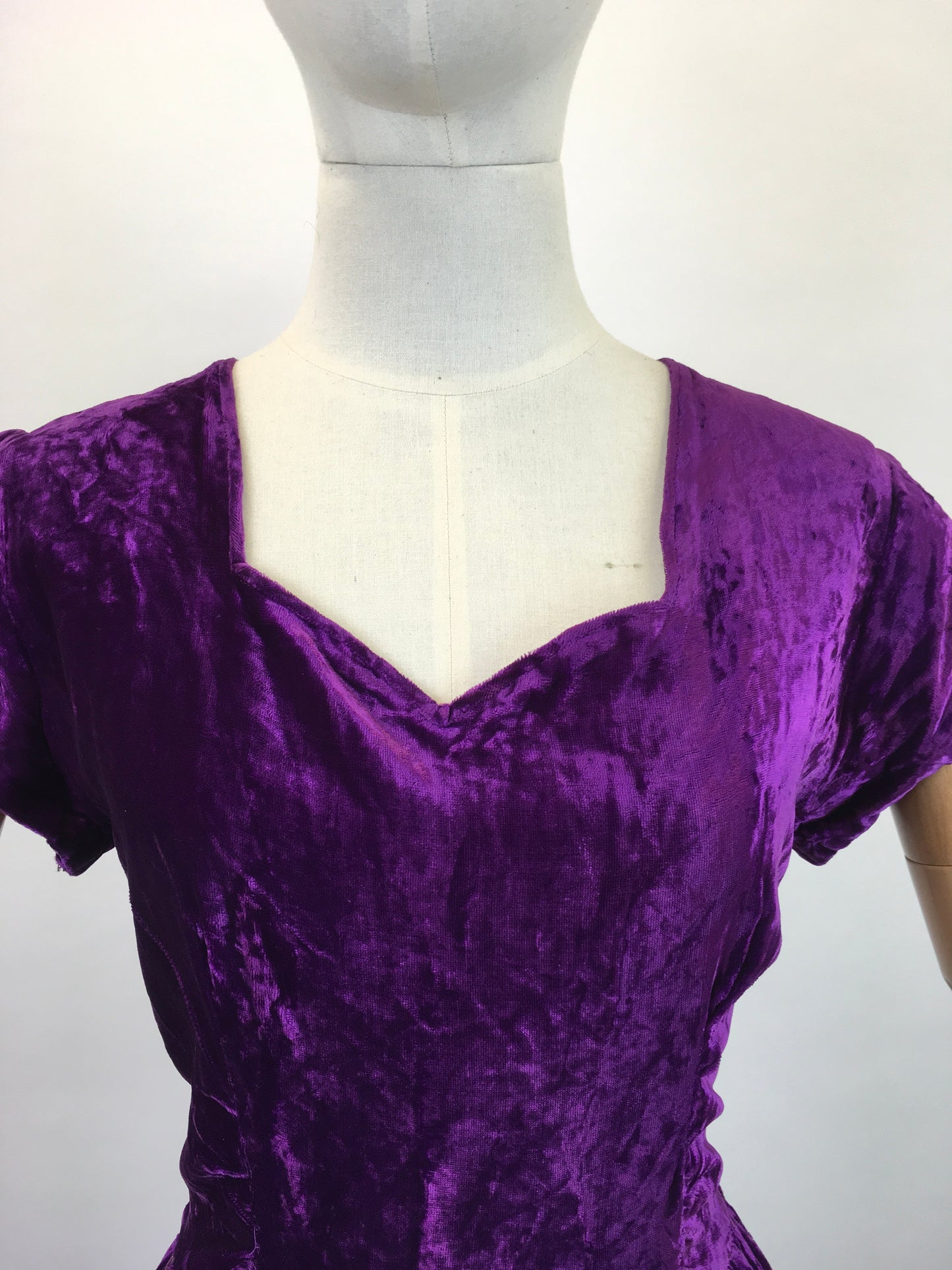 Original Late 1930's Early 1940's Silk Velvet Gown - In A Striking Cadbury Purple