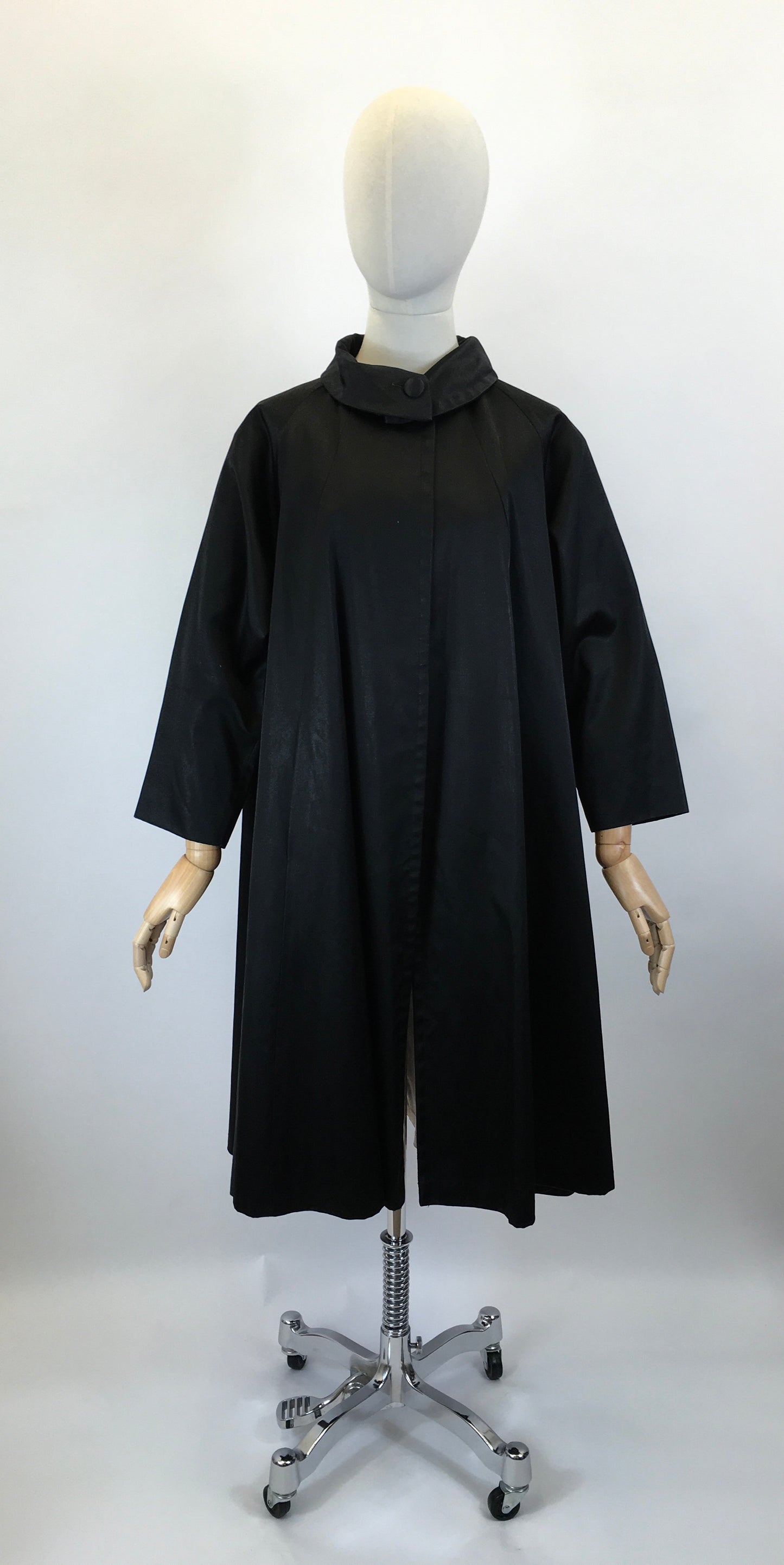 Original 1950’s Stunning Black Evening Coat - In A Lush Noir Sateen