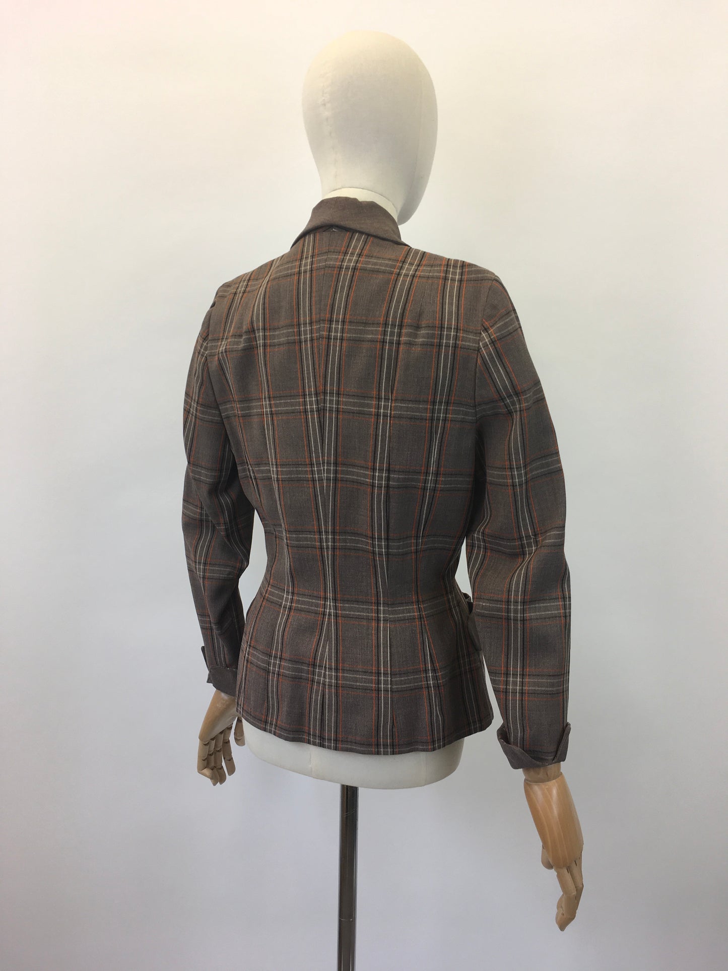 Original 1940's Gorgeous Plaid Jacket - In Brown, Zesty Orange and Cream