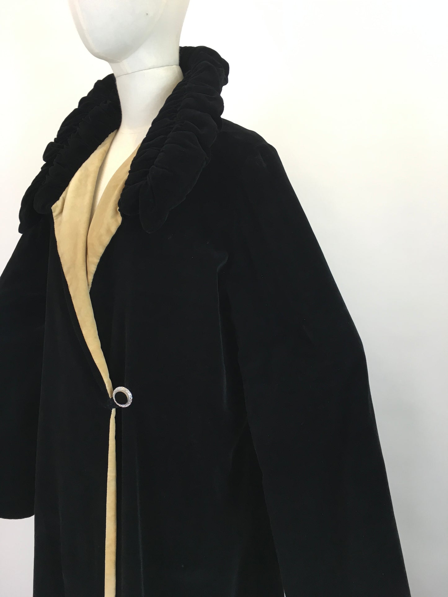 Original Early 1920's Sensational Opera Coat - In A Sumptuous Black Silk Velvet with Divine Collar