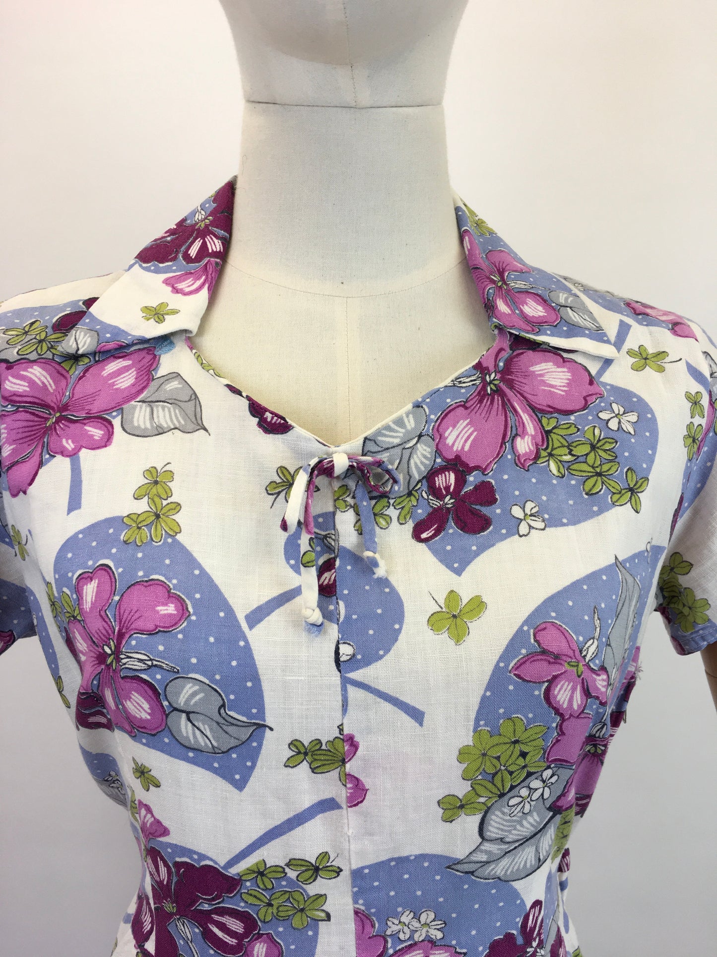 Original 1940's Lovely Cotton Day Dress - In Purple, Pink, Magenta and Green