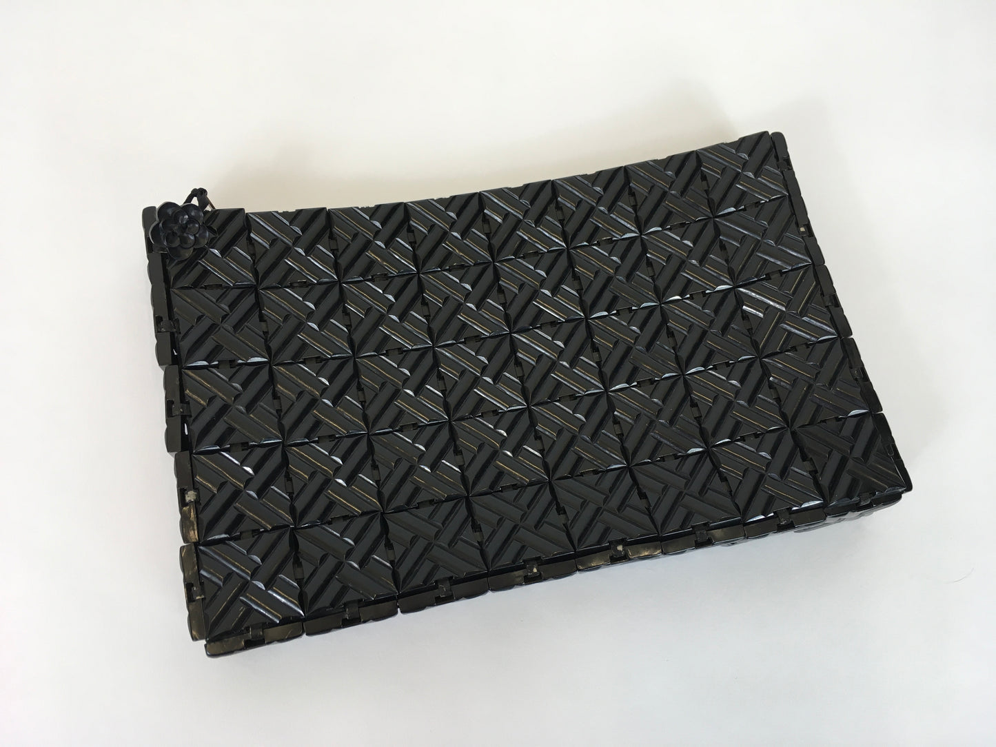 Original 1940’s Black Plastic Tiled Clutch Handbag - In An Almost Crosshatch Tilework