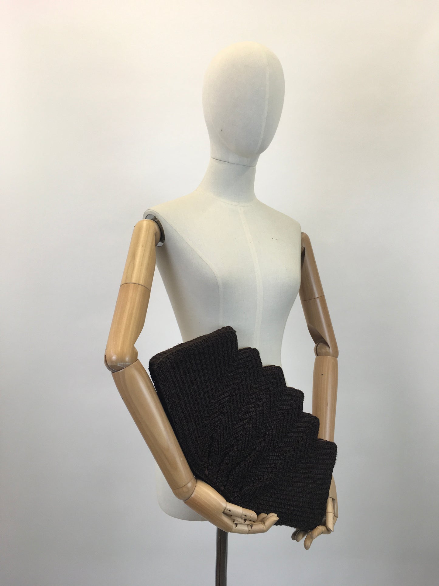 Original 1940's Sensational Large Crochet Clutch Bag - In Chocolate Brown with Fan Shaping