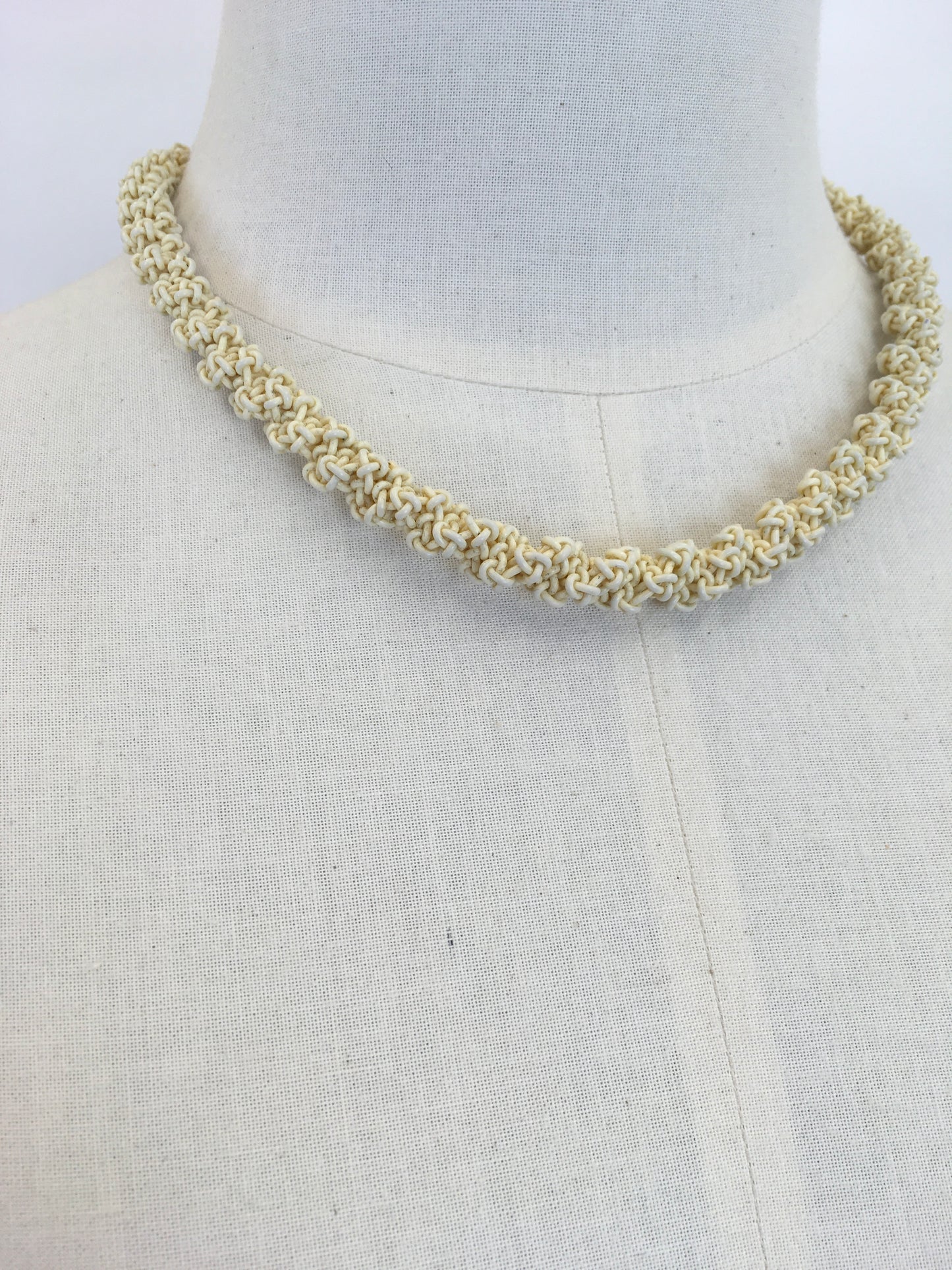 Original 1940s Telephone Cord ‘ Scoobie ‘ Necklace - In A Corn Colourway, Mixture of Cream and Yellow Wirework
