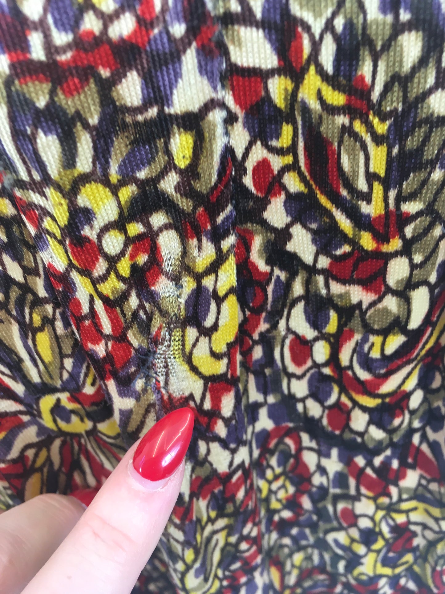 Original 1940’s STUNNING Rayon Jersey Dress AS IS - In Reds, Purples, Yellows & Navy