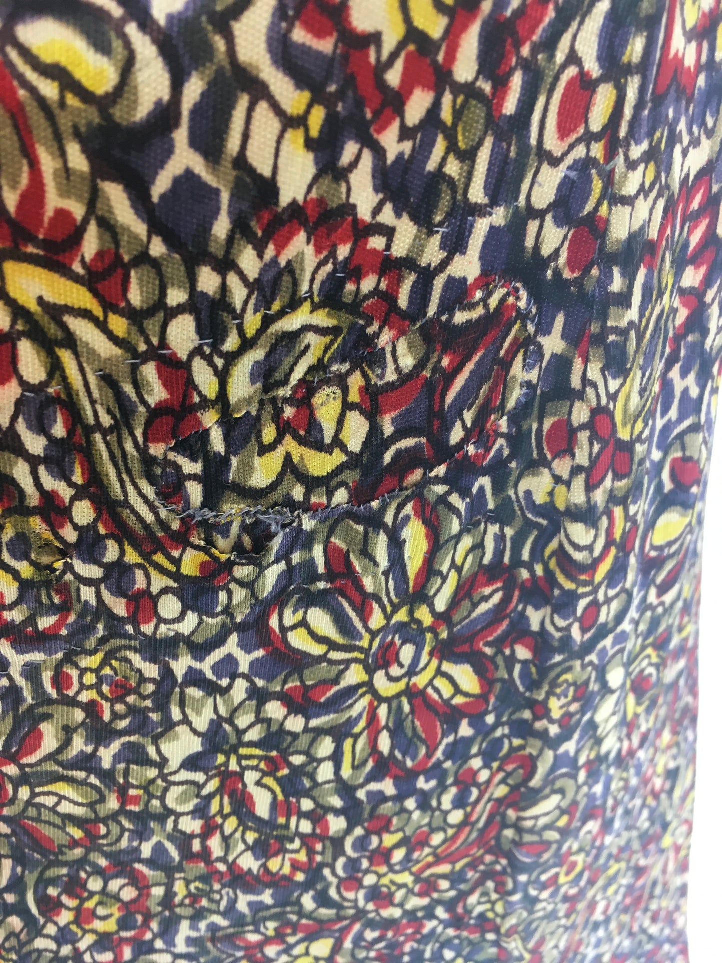 Original 1940’s STUNNING Rayon Jersey Dress AS IS - In Reds, Purples, Yellows & Navy