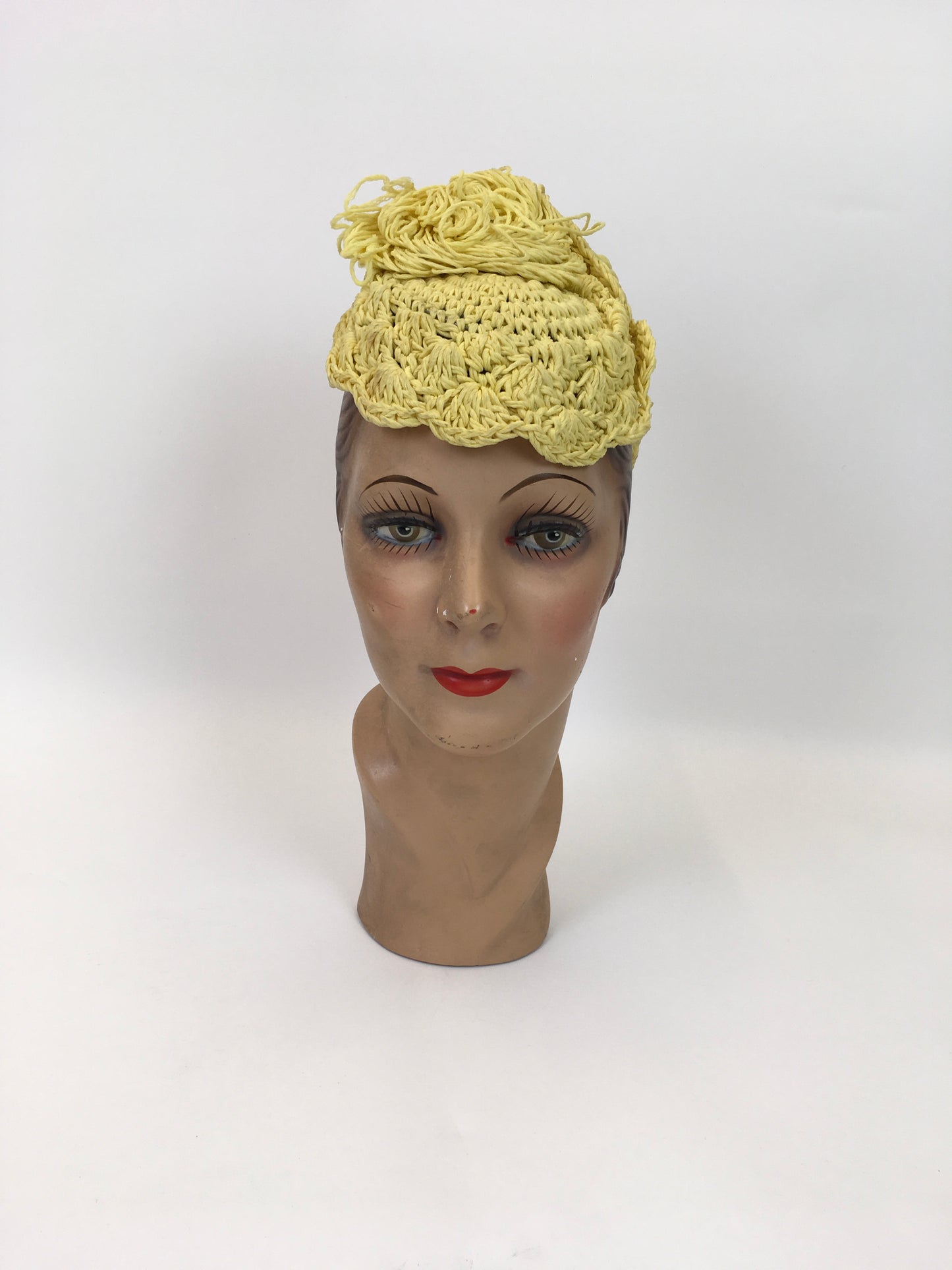 Original 1940’s Fabulous Popcorn Crochet Headpiece - In A Sunshine Yellow