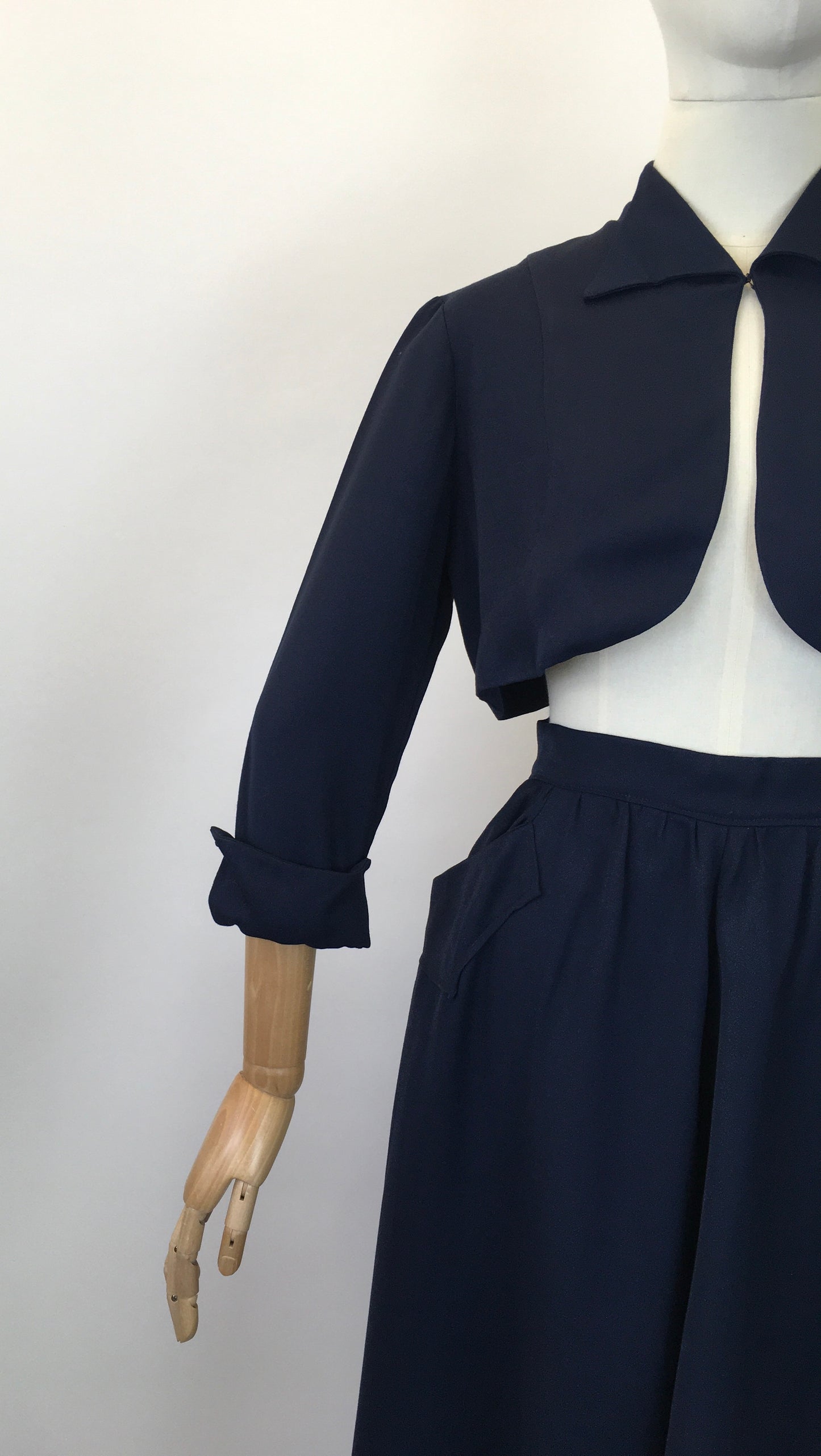 Original 1940's Early 1950's Darling Bolero & Skirt Set - In A Classic Navy
