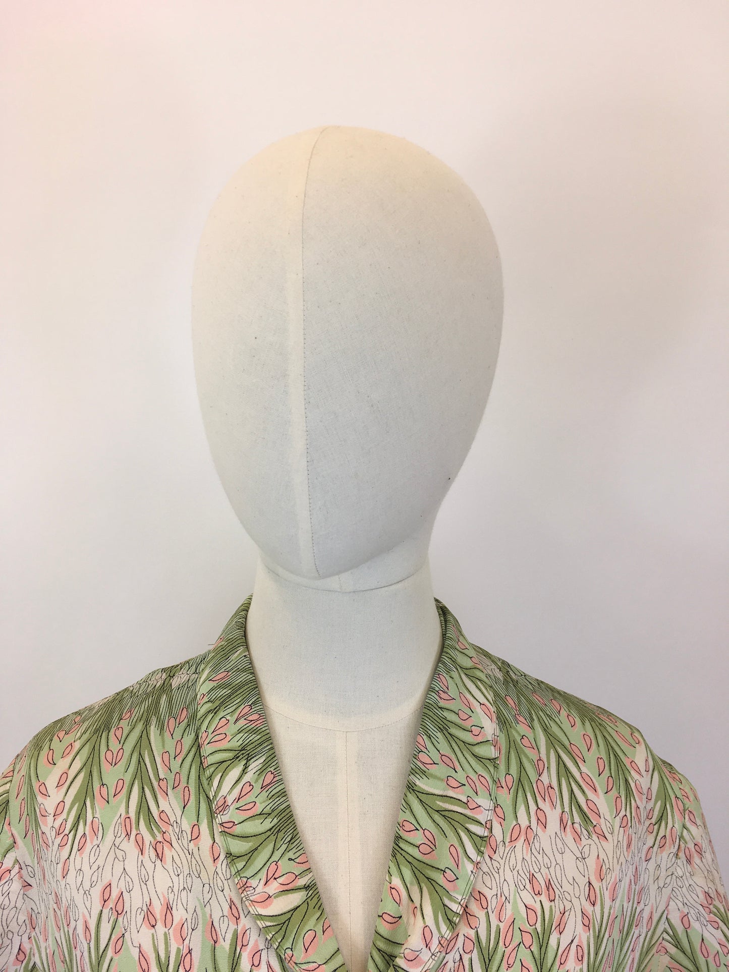 Original 1940’s Stunning Rayon Crepe Dress - In the Prettiest Floral in Powdered Rose and Green