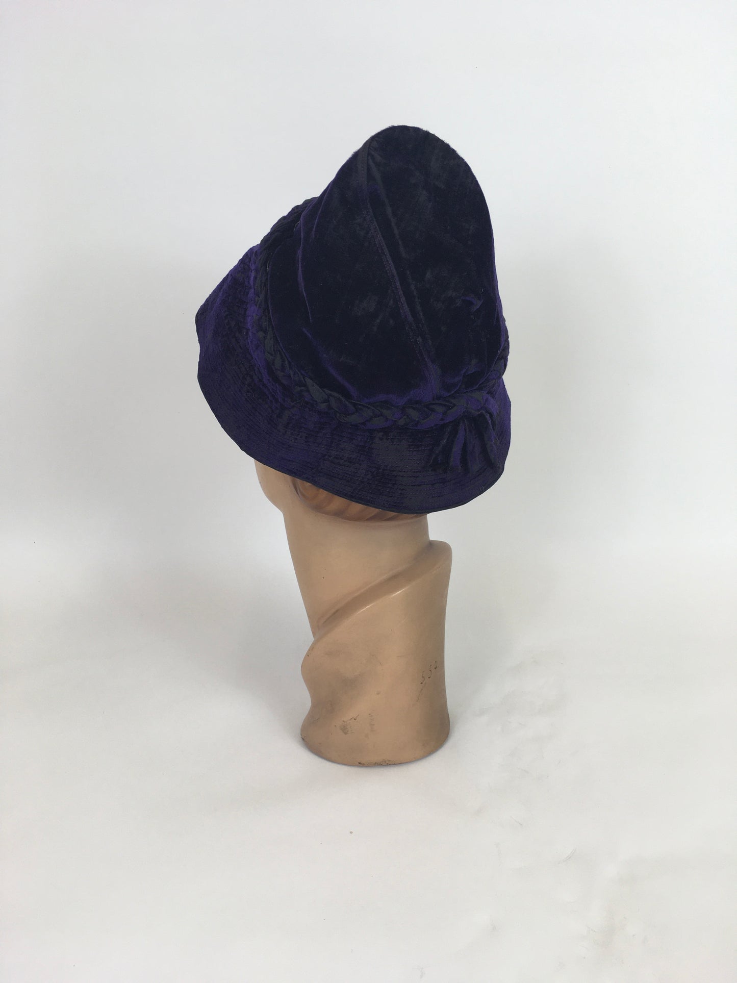 Original 1930’s Sensational Cone Shaped Hat - In A Sublime Cadbury Rich Purple Velvet