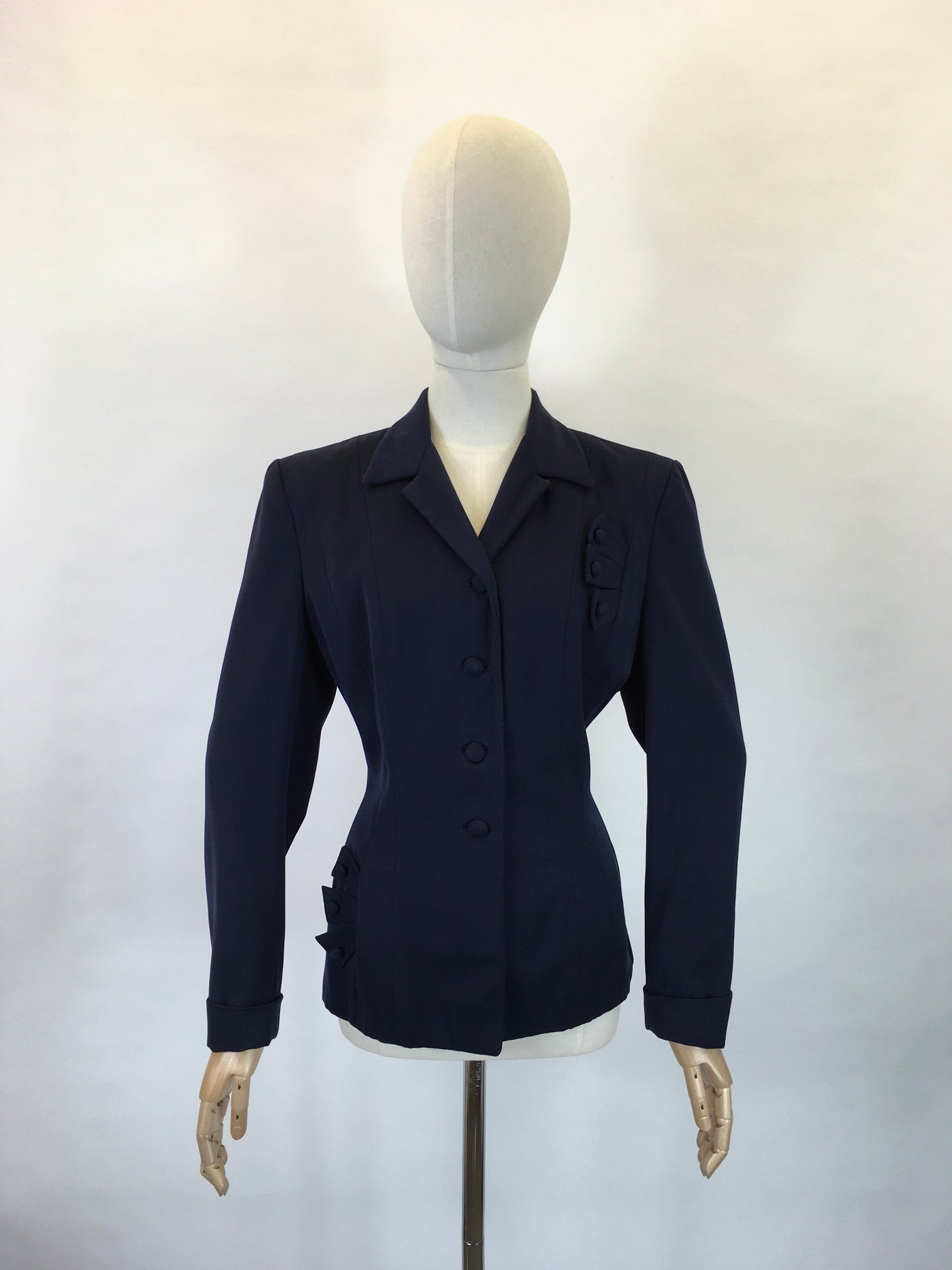 Original 1940’s Navy Gabardine Jacket - With Beautiful Shaped Adornments with Matching Buttons