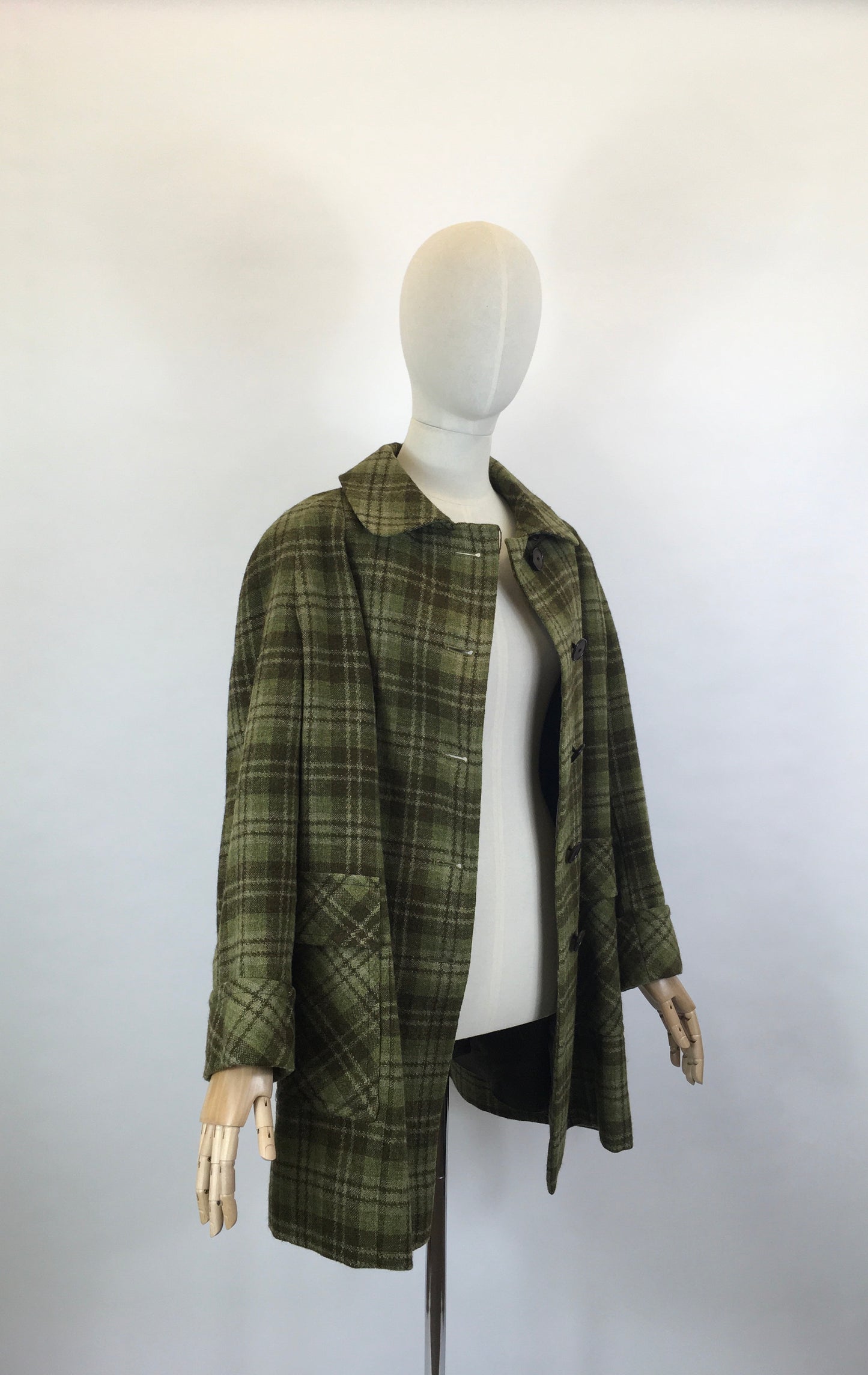Original 1950’s FABULOUS Green Check Jacket/ Coat - Classic 50’s Styling & Great Pockets