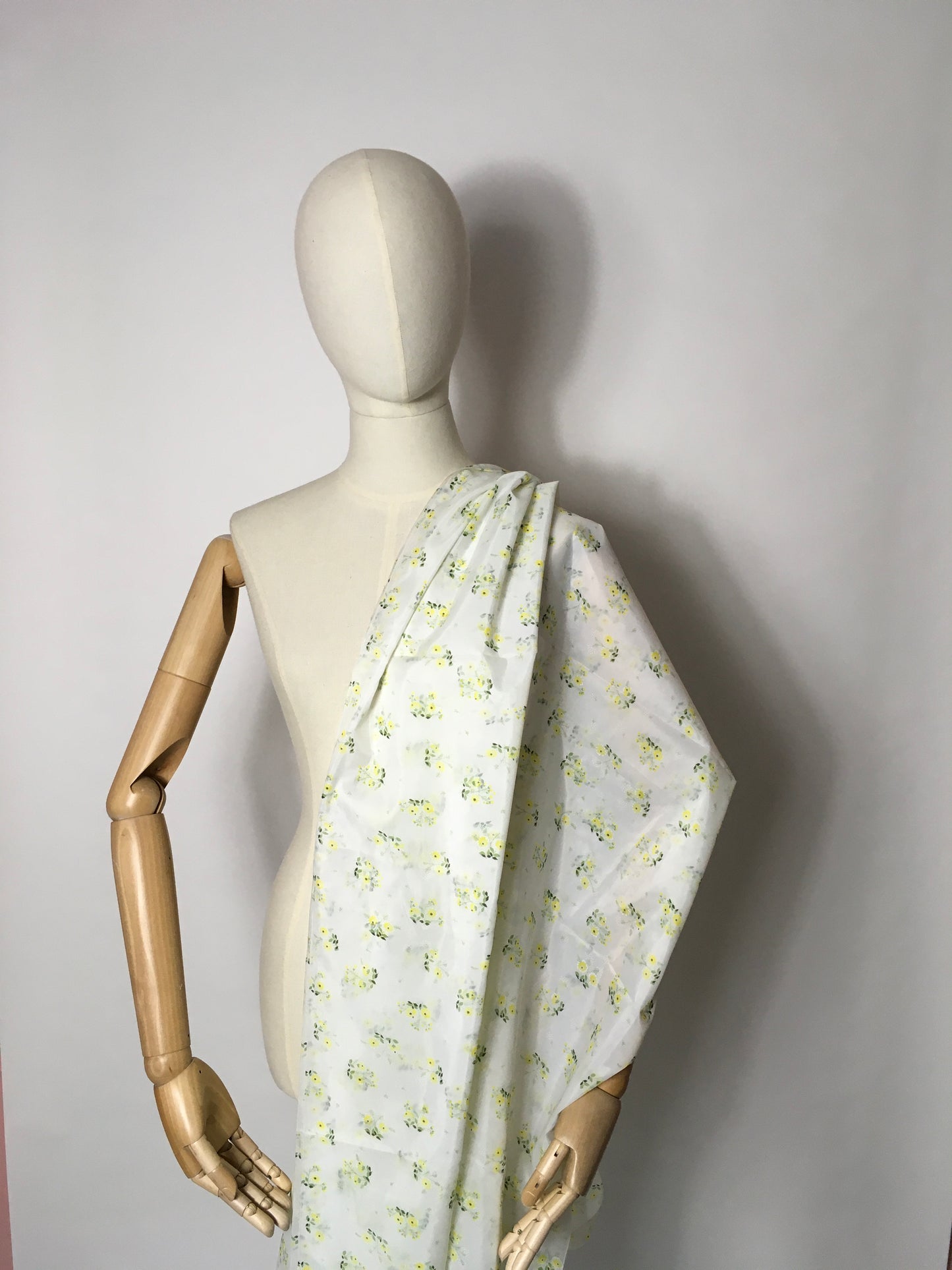 Original 1950s Sheer Nylon Dress Fabric - Lovely Yellow Ditsy Floral  3.5 m