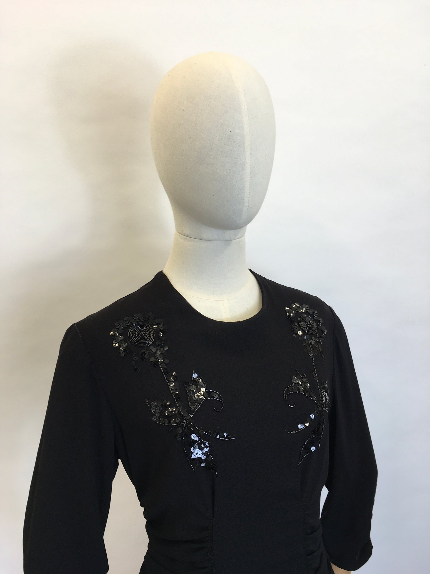 Original 1940's Sequin Embelished Cocktail Dress - Feauturing Ruched Front Detailing