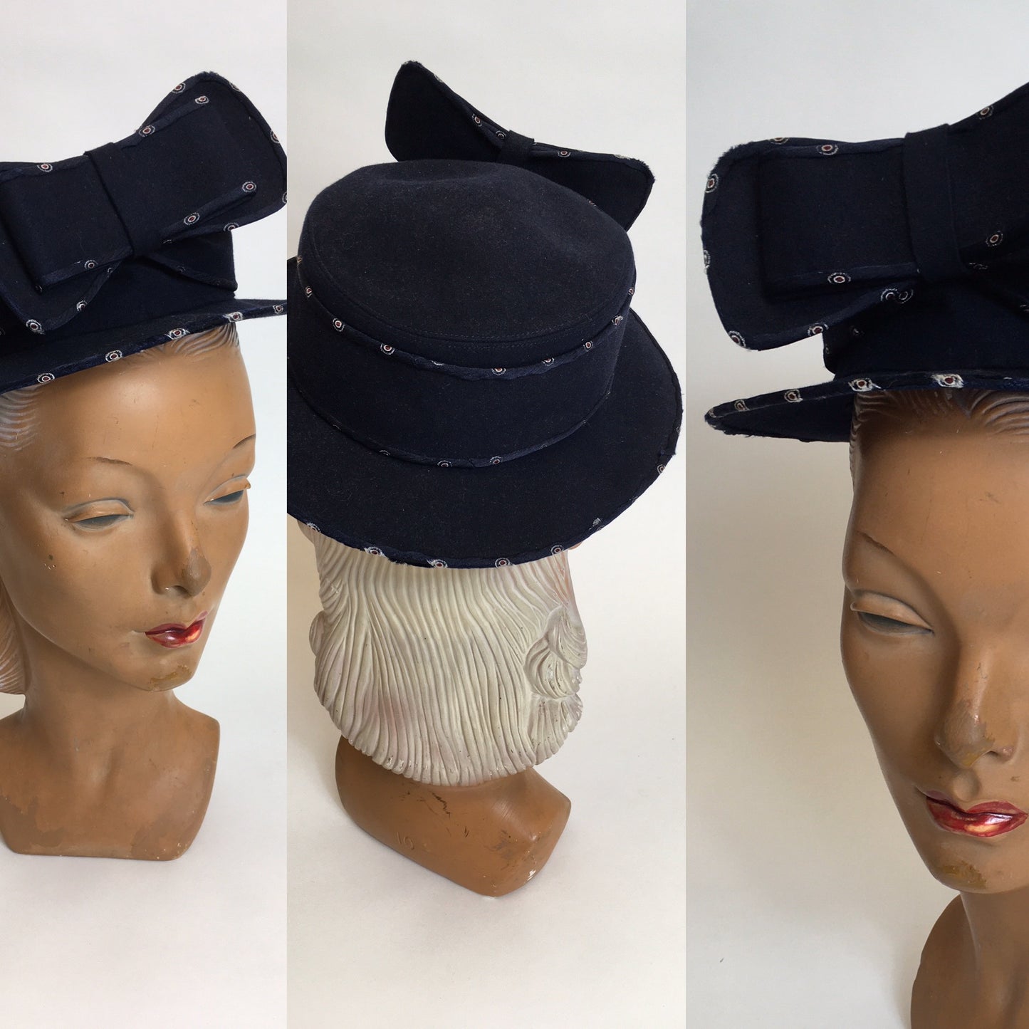 Original late 1930’s Marshall & Snelgrove Hat - Huge Bow Adornment with Fabric Trim