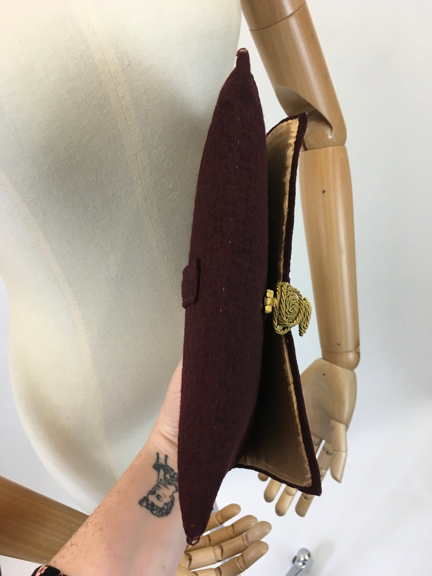 Original Darling 1930's Textured Crepe Clutch Bag - In A Deep Wine With Gold Clasp