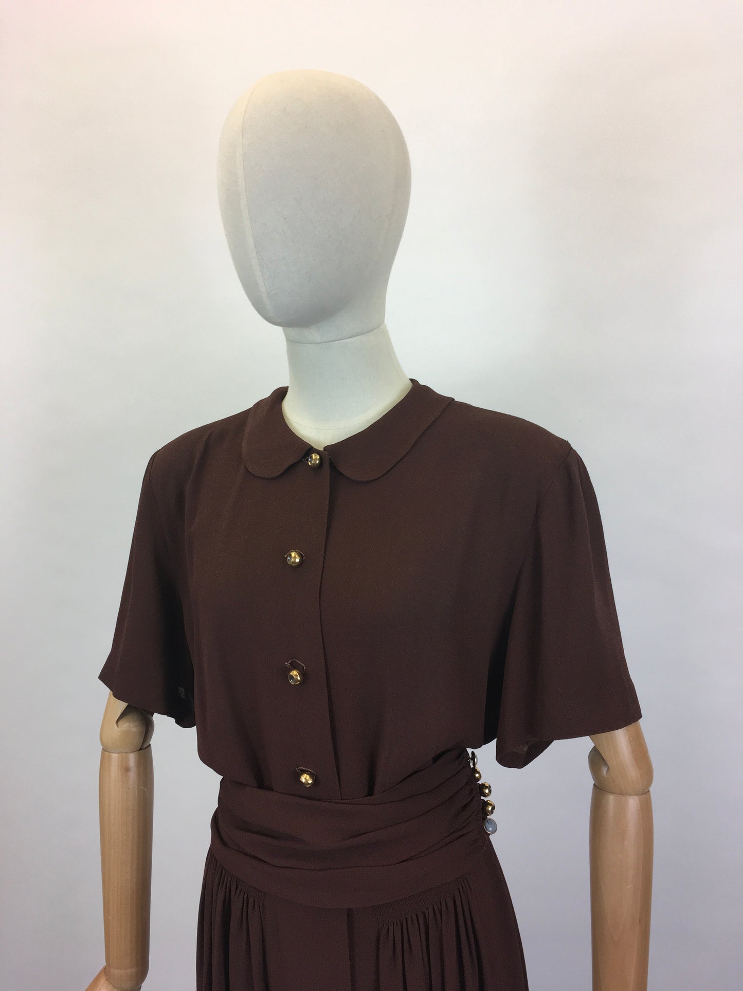 Original 1940’s SENSATIONAL Brown Fine Crepe Dress - ‘ A Jerry Gilden Spectator ‘