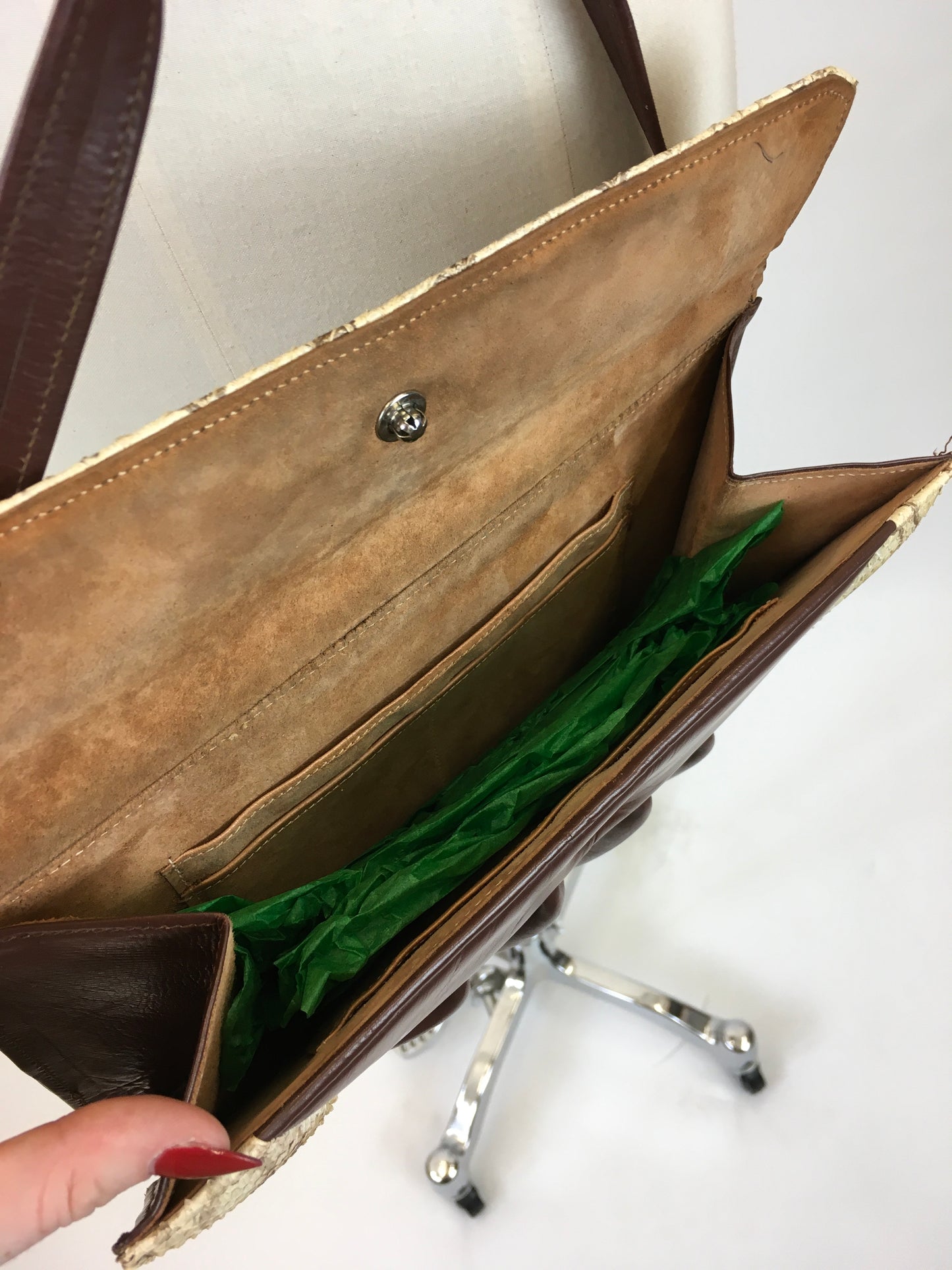Original 1940's Darling Snakeskin & Leather Handbag - With Lovely Details