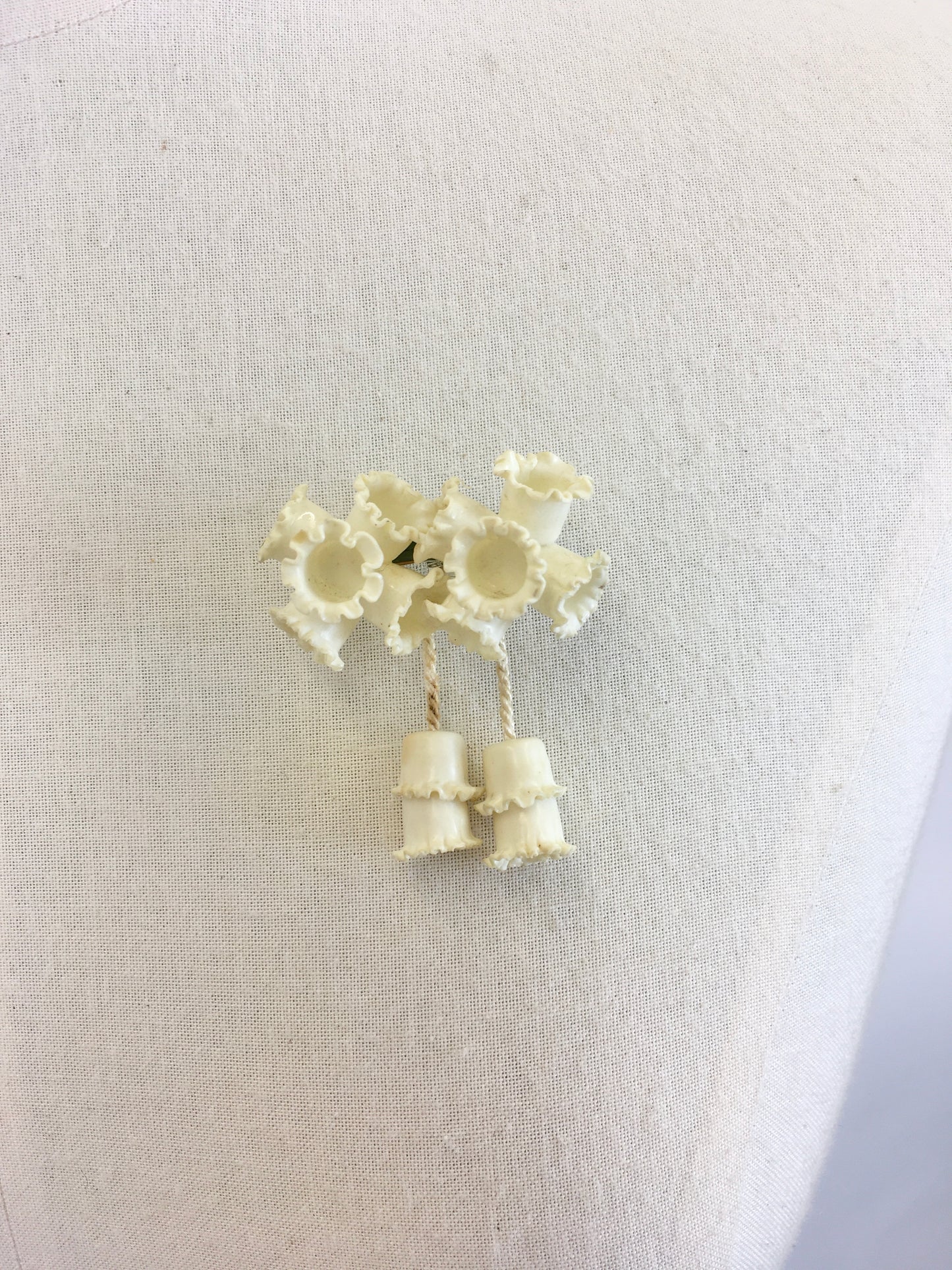 Original 1930’s Cluster Of Canterbury Bells Brooch - In Cream Celluloid