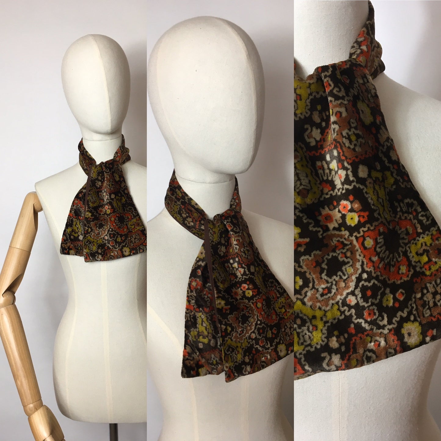 Original 1940’s Velvet Tippet - Lovely Autumnal Colour Pallet Oranges, Browns  & Greens